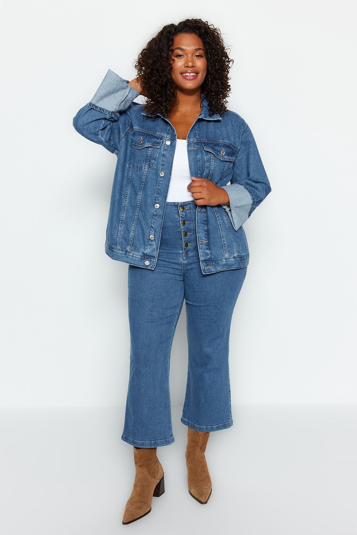 Plus size fitted jean jacket cheap
