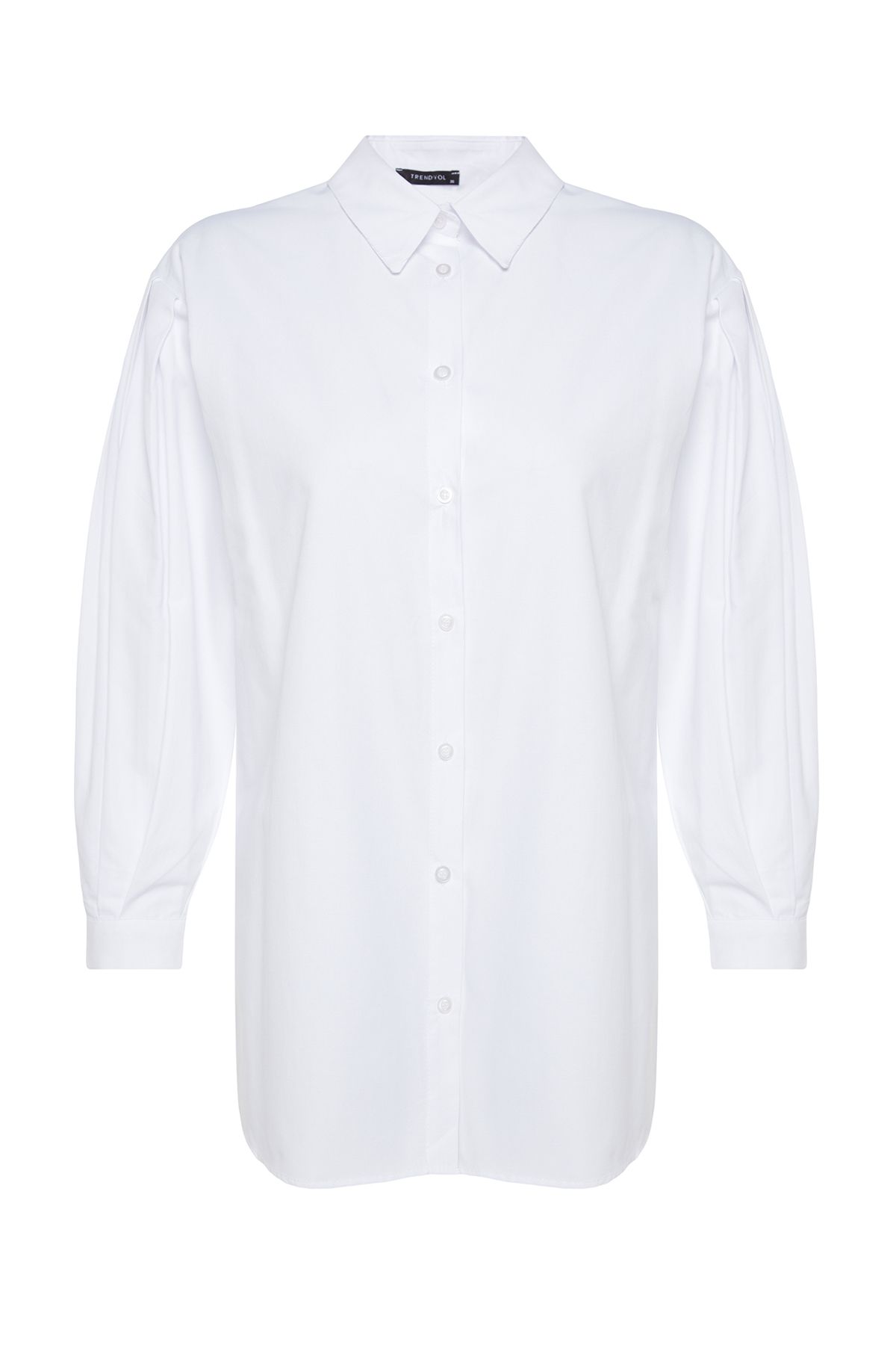 Trendyol Modest-White Sleeves Pleat Detailed Woven Shirt TCTAW24TG00023 6