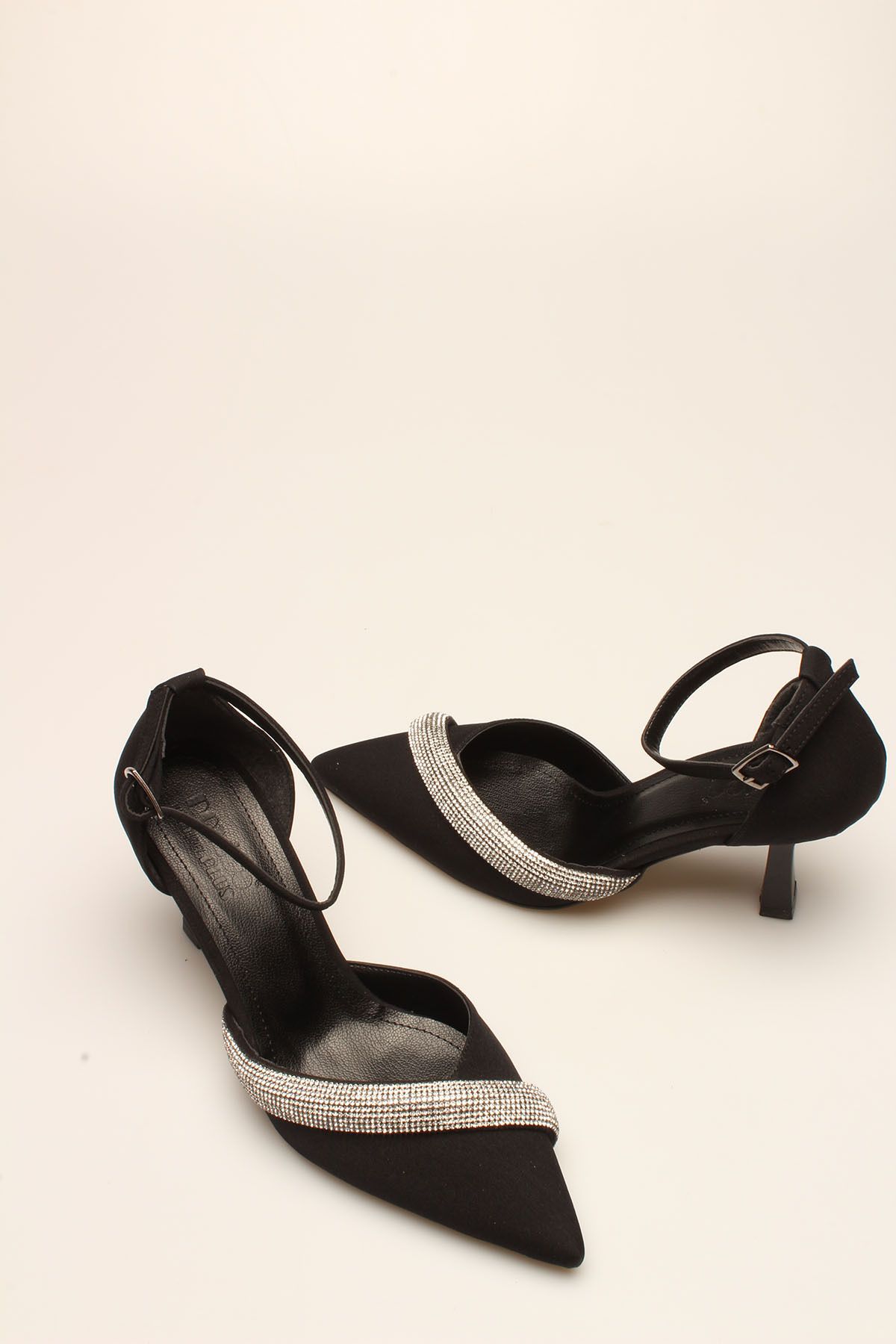 ROVIGO-BLACK SATIN STONE WOMEN'S HEELS 3