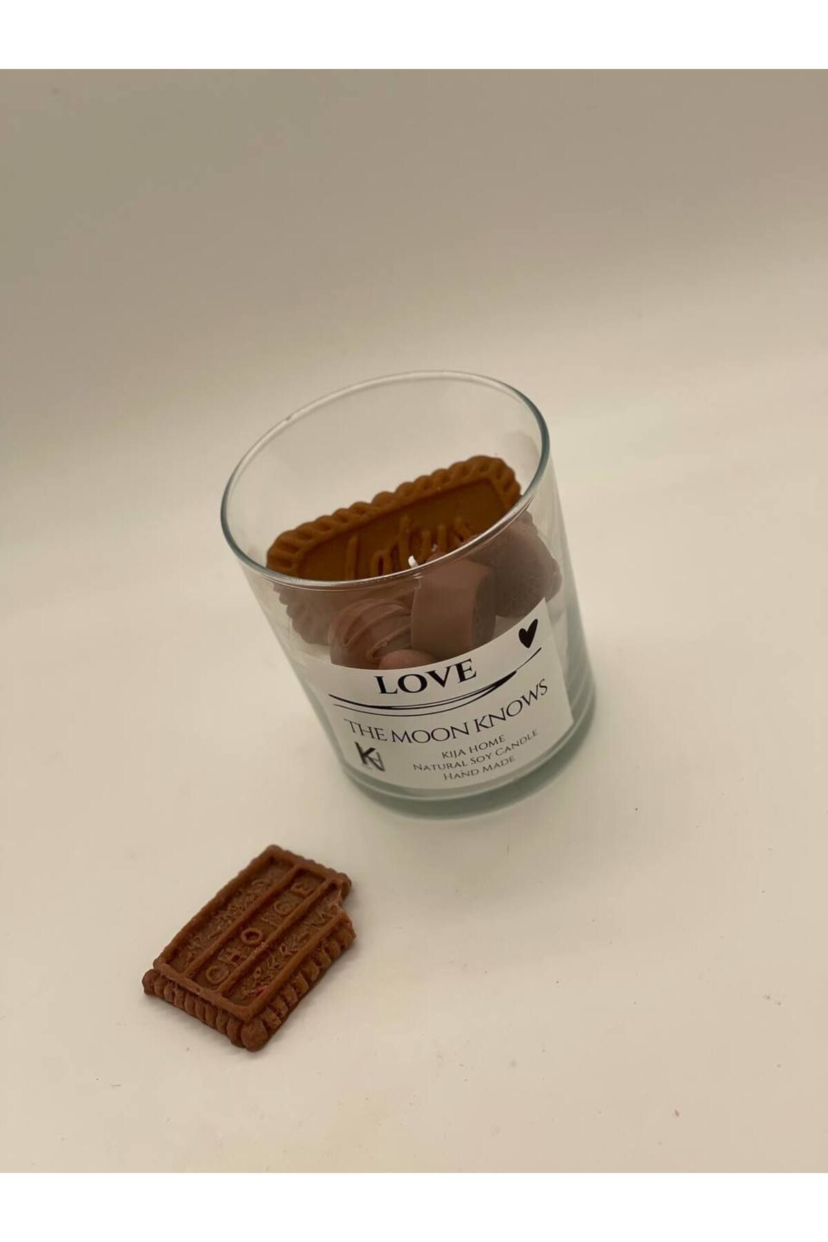 Tamamen El Yapımı Kokulu Chocolate Lotus Mum, Dekoratif Shot Mum, Soya Wax Chocolate Lotus - 003