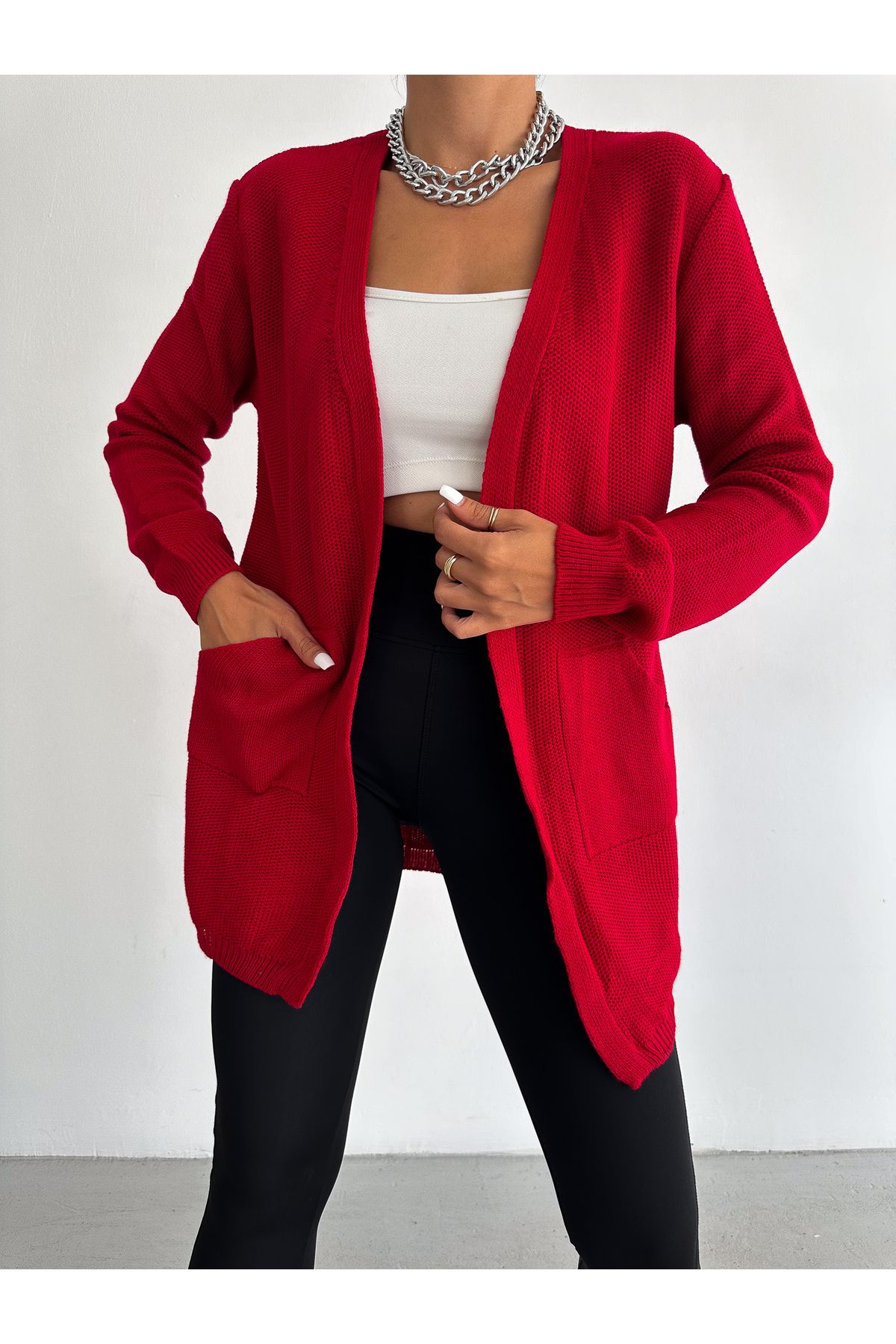 Slim N Lift Women s Red Double Pocket Cardigan