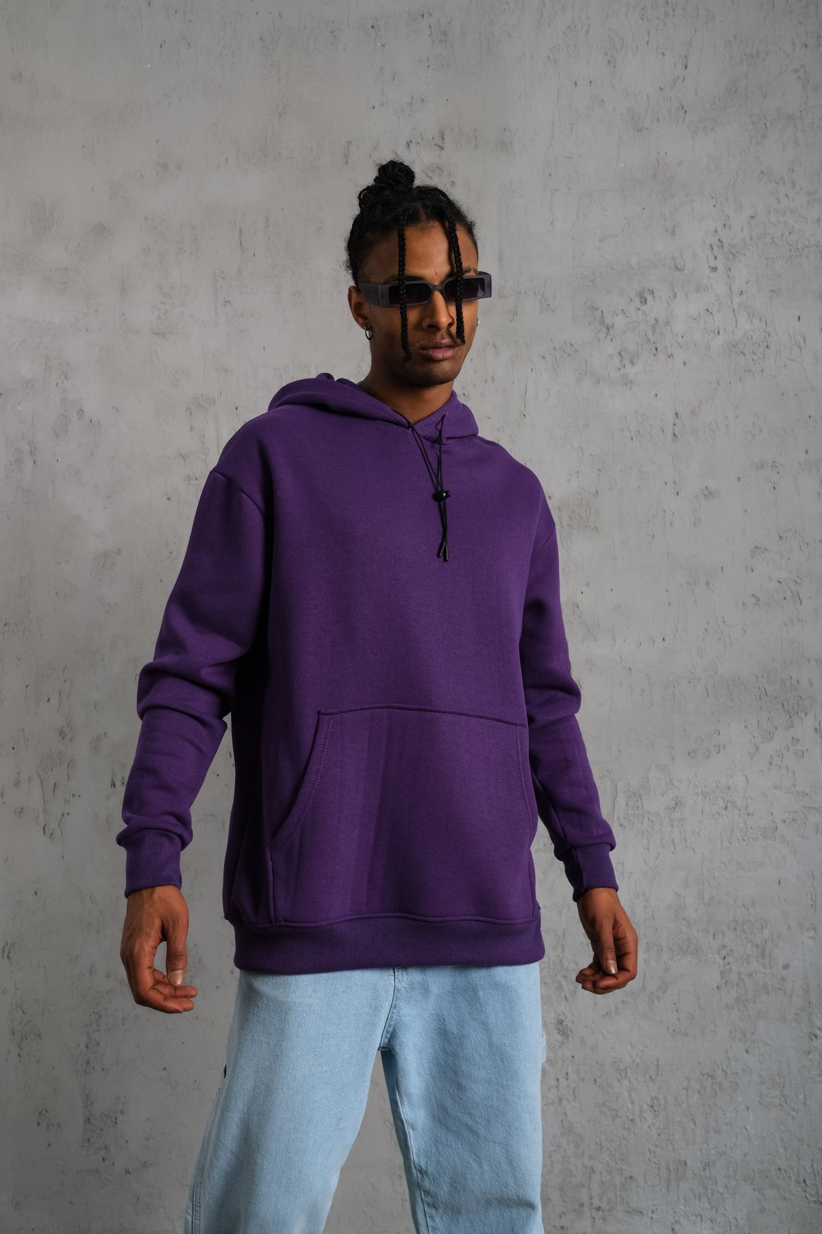 VASK UNISEX 3 THREAD PLAIN HOODED OVERSIZE HOODIE SWEATSHIRT