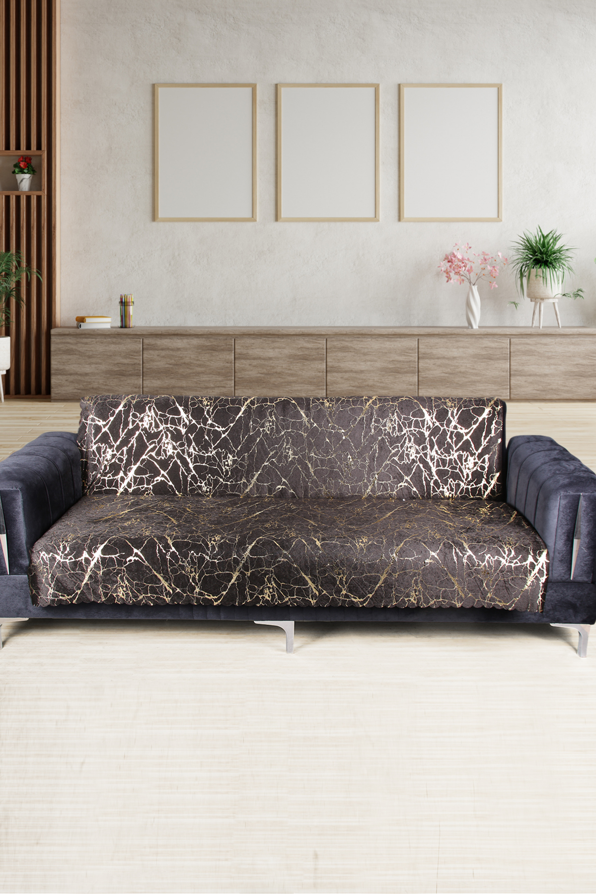 Güzide Black Seat Cover Gold Foil Anti-Slip Sofa Cover with Sponge 1 Pc 170x210 cm