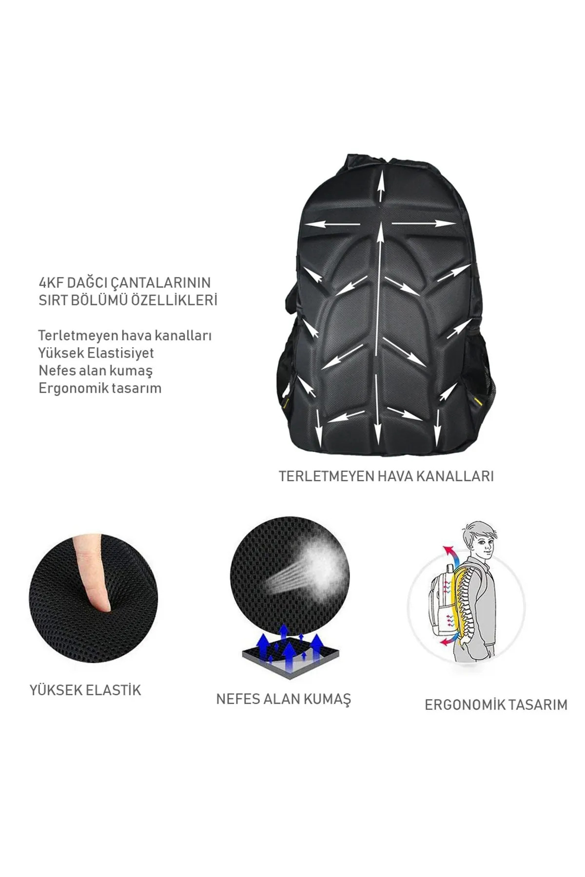 کوله پشتی زنانه مشکی 4KF | yarasa-usbli-siyah اورجینال - تصویر 6