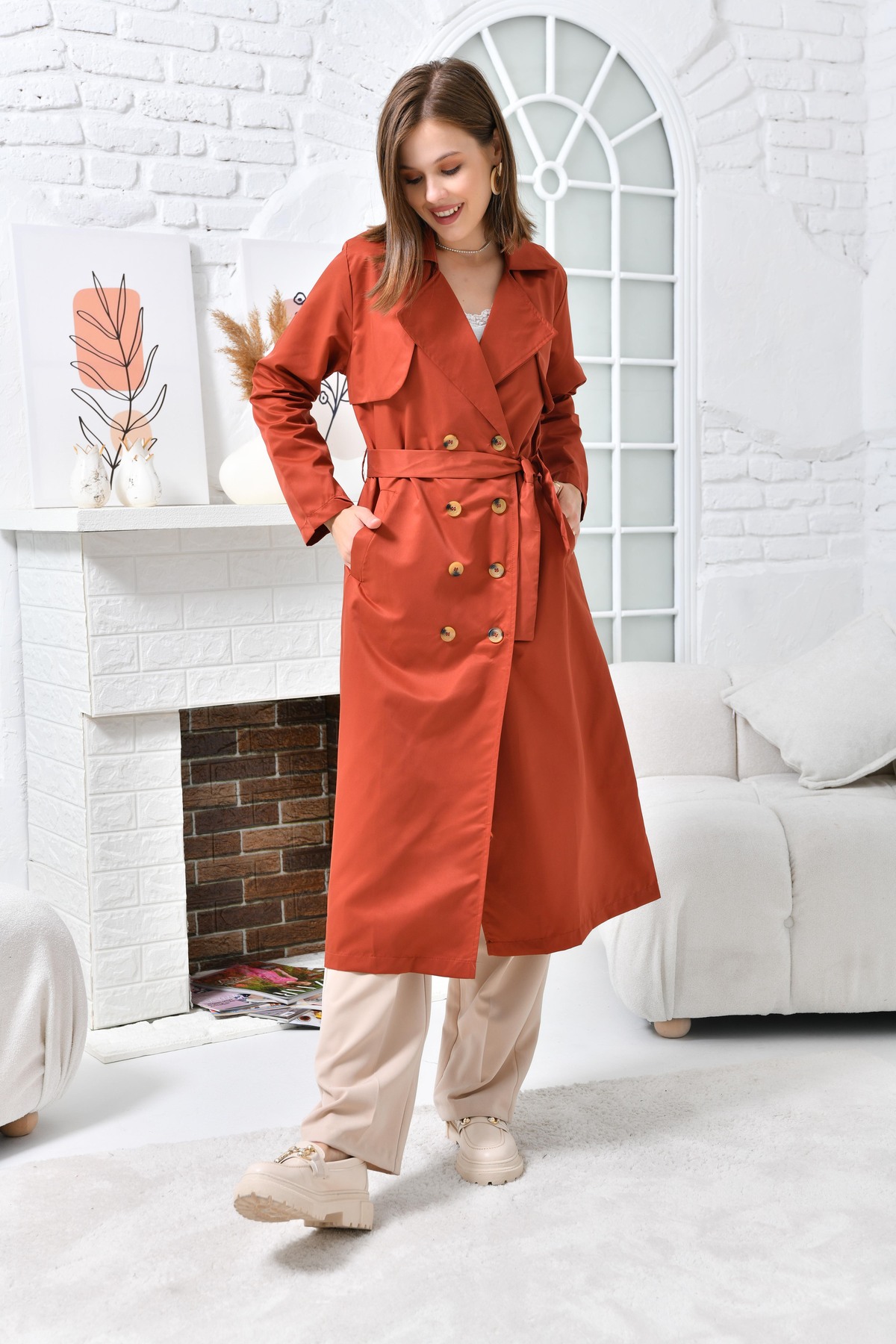 Dark orange trench coat clearance