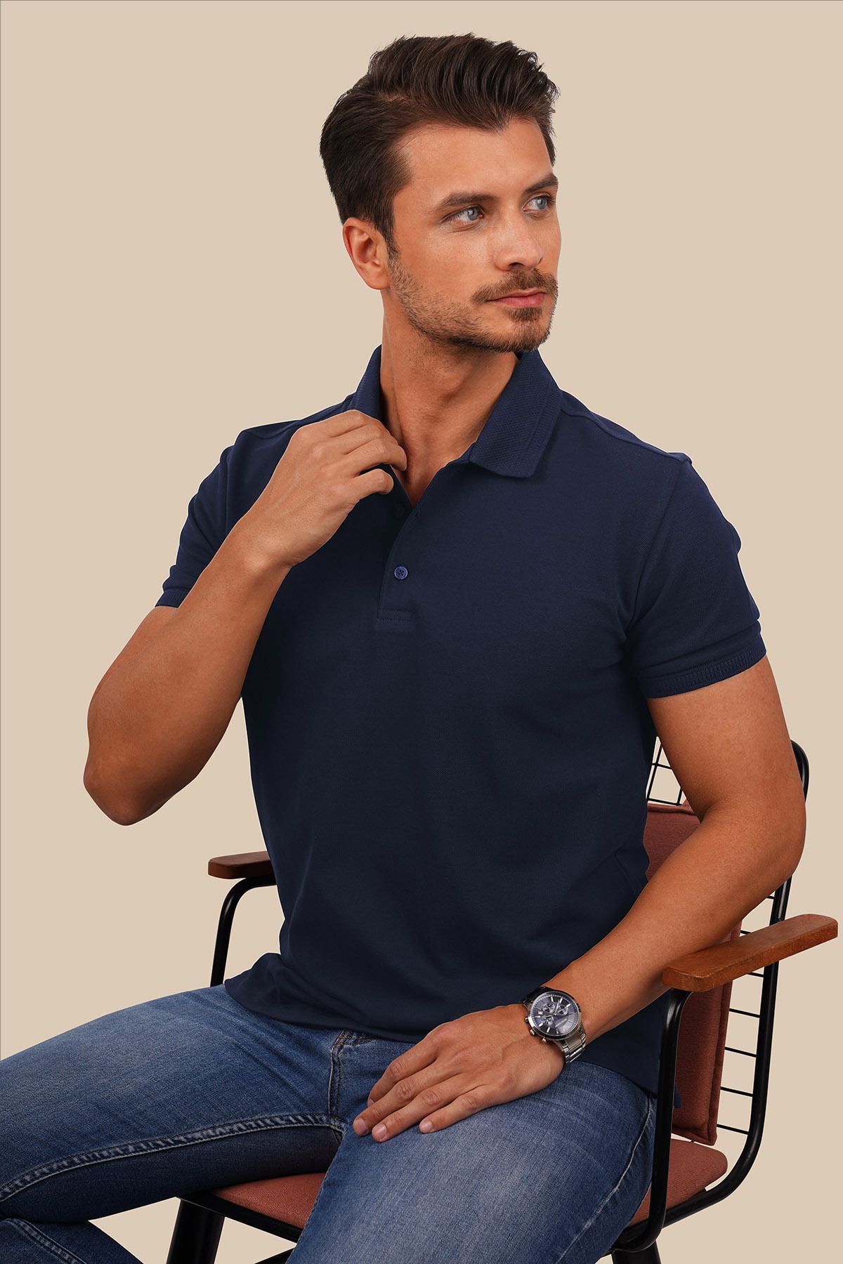 Dark blue collared deals shirt