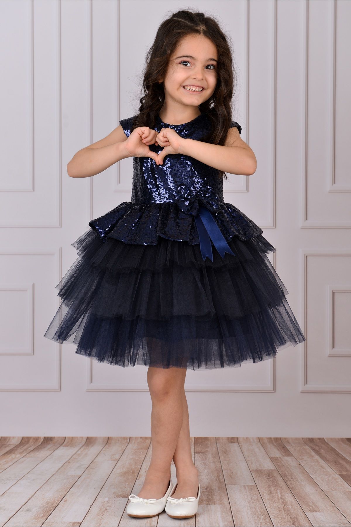 Mixie-Rochie de seara din tul bleumarin pentru fete, rochie de petrecere si ziua de nastere 2