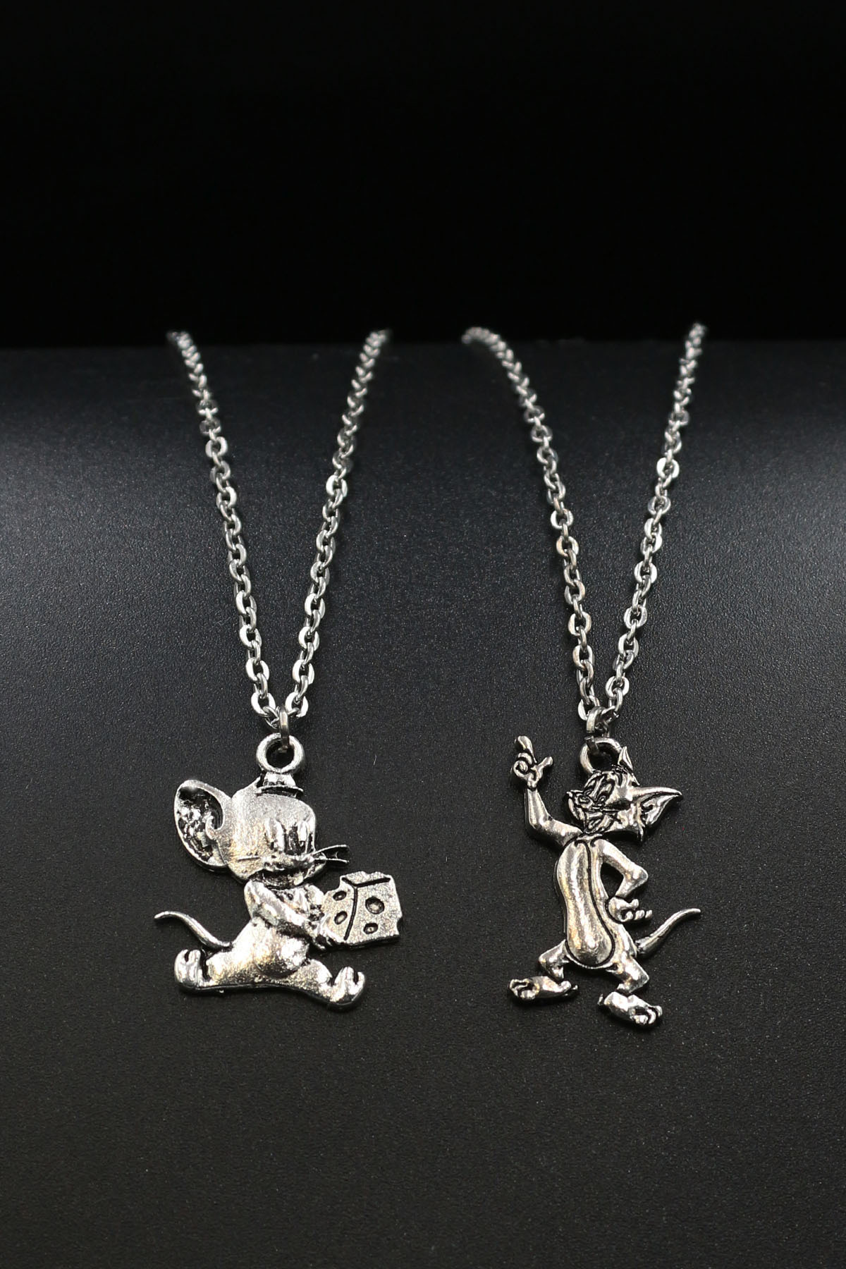 Tom Ve Jerry Metal Gümüş Renk Çift Sevgili Best Friends Kolye 3
