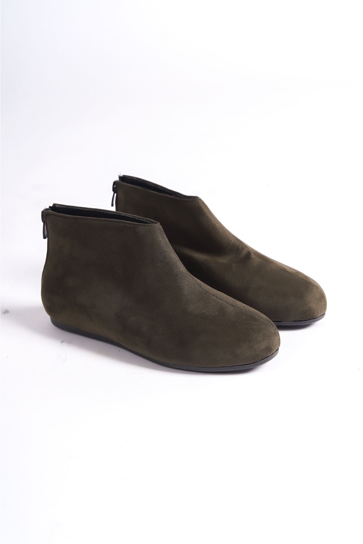 Moda Değirmeni-Kurze, flache Damenstiefel mit Reißverschluss in Khaki, Wildleder, BG1176-116-0001 4