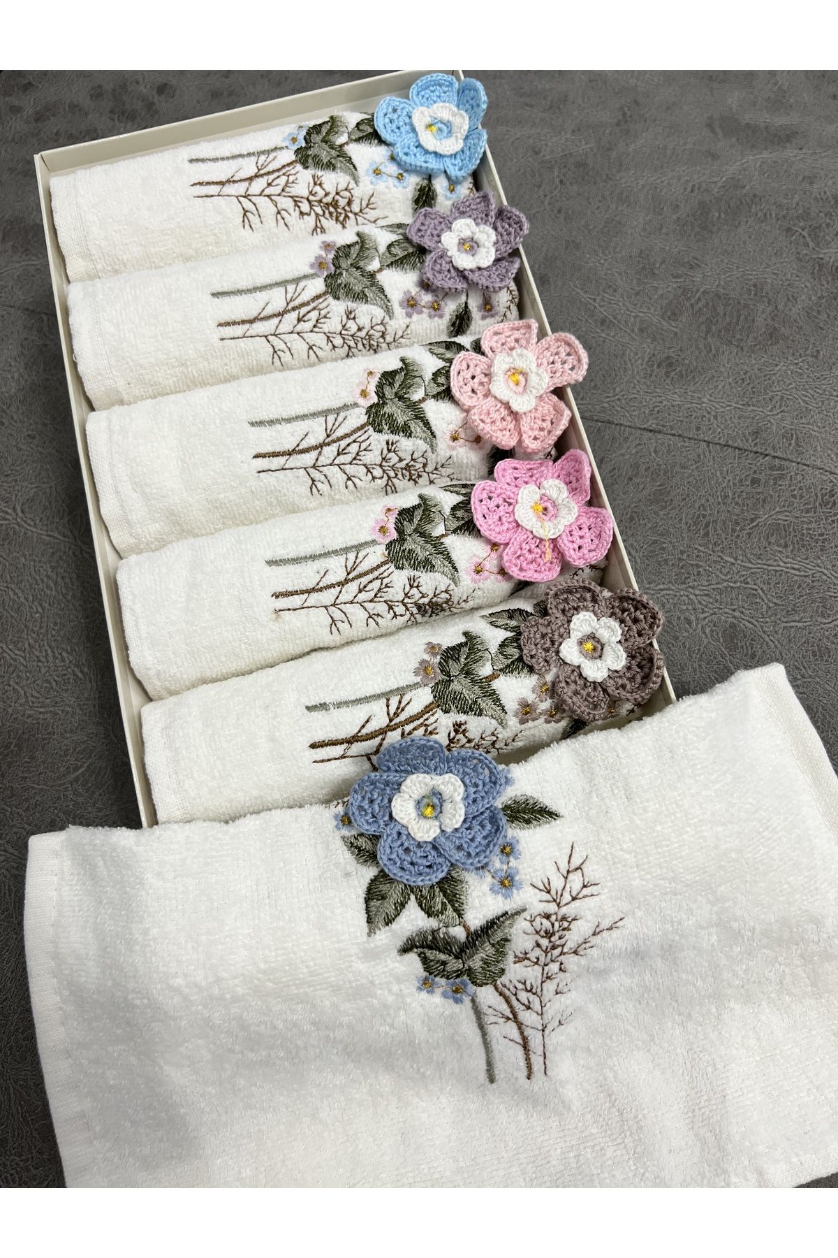 AYHANHOME-Set de 6 buchet de flori brodate manual 3D cu model Zestre 30x50 Set prosoape de bucătărie 3