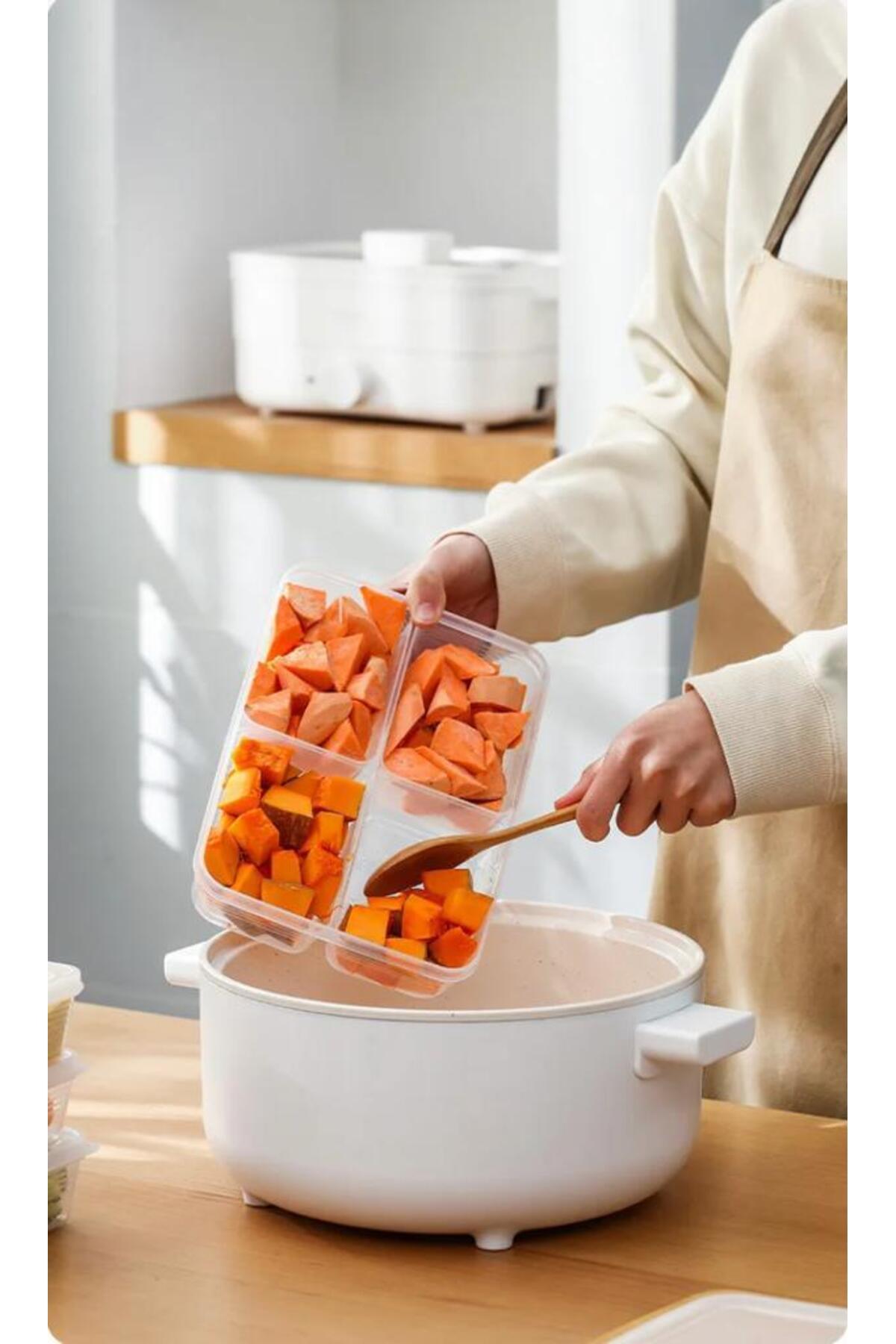 Bayev-Large 3-Piece Frozen 4-Compartment Food Dispenser Meat and Vegetable Storage Container - Rosehead Meat Grinder Organizer 3
