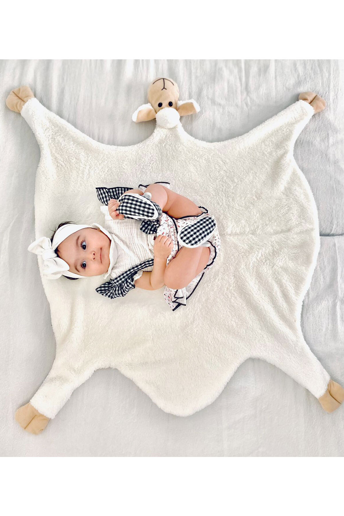 Modakids Krem Sevimli Kuzucuk Bebek Çocuk Battaniyesi Kışlık Peluş Welsoft Koyun Kuzu Battaniye fotoğrafı 2 (önizleme)