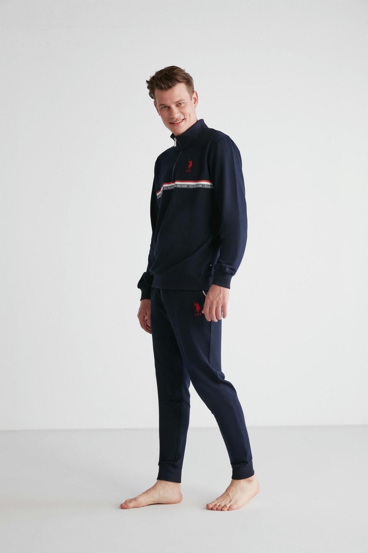 U.S. Polo Assn. ست لباس خواب یقه گرد مردانه آبی سرمه ای