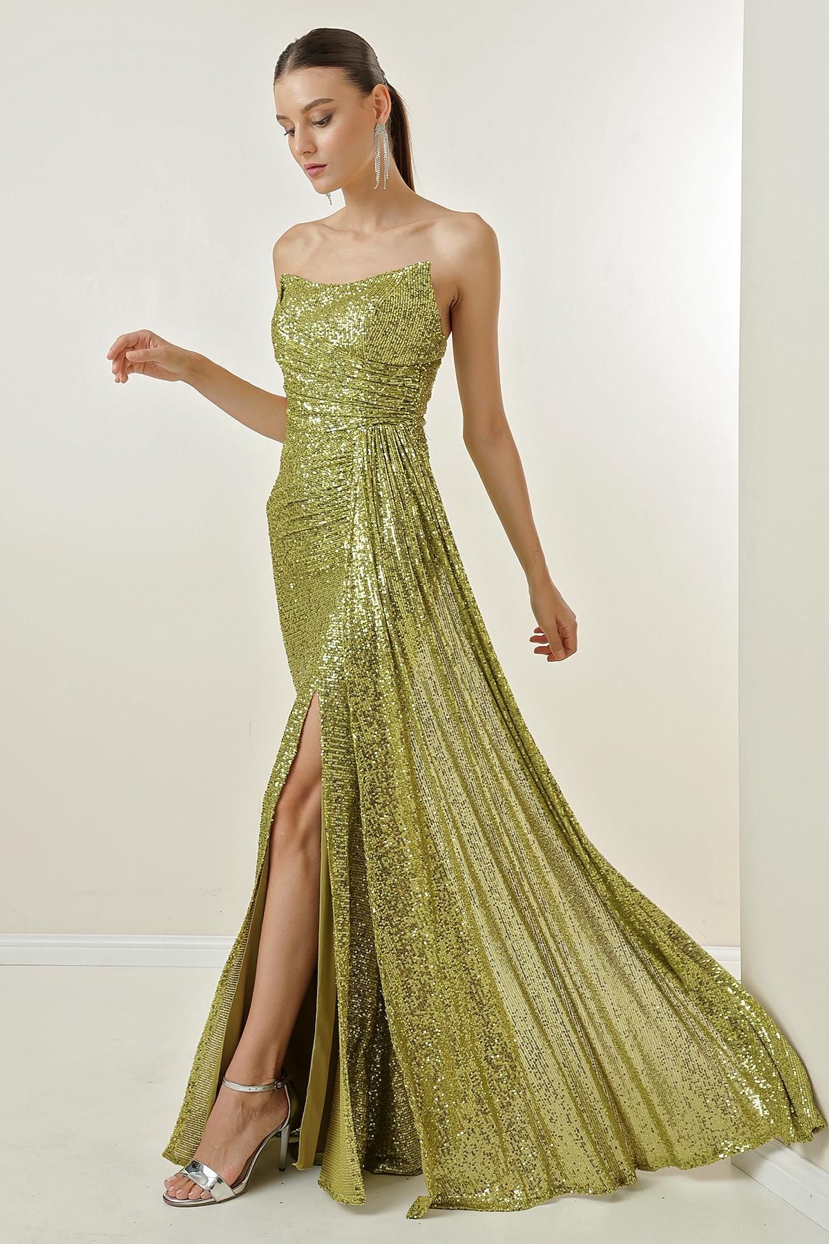 Green sequin strapless dress outlet