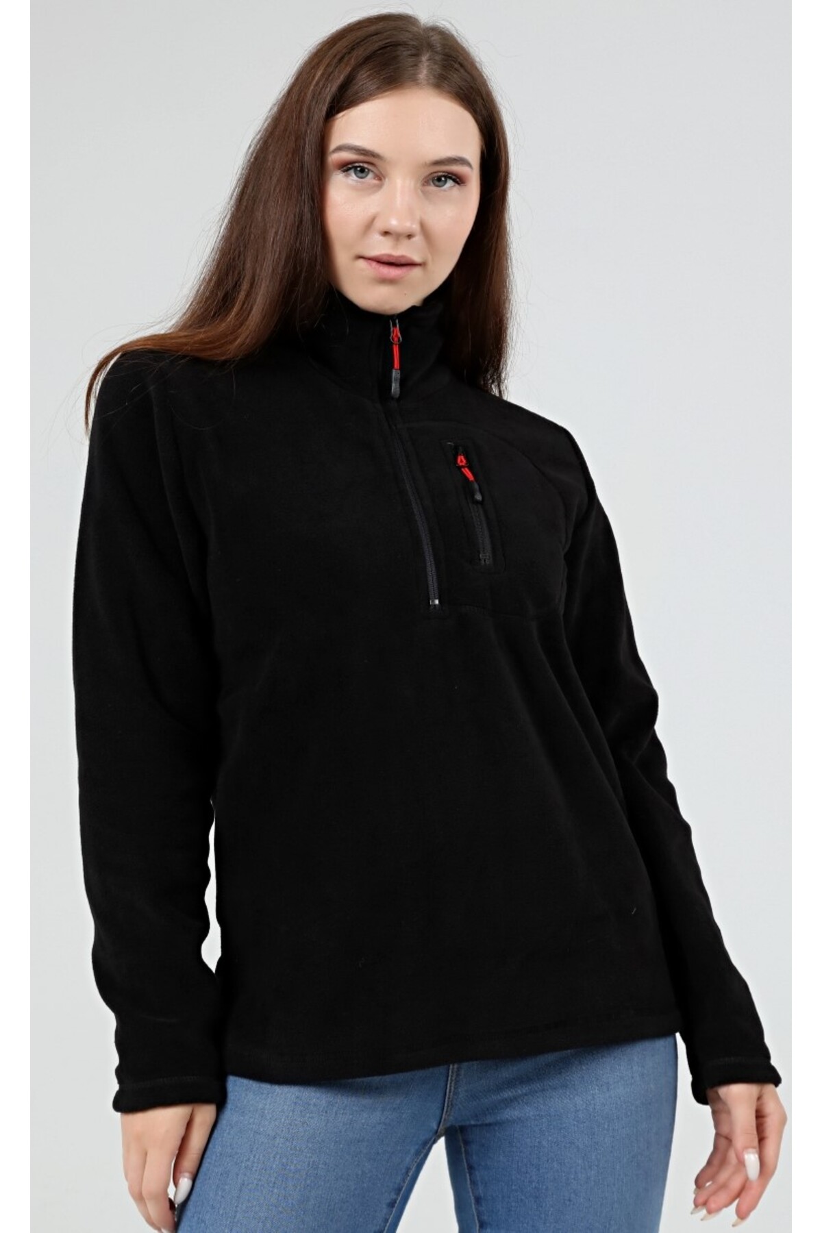 Store Women's Fleece Half Zippered Outdoor Sports Fleece with Pockets