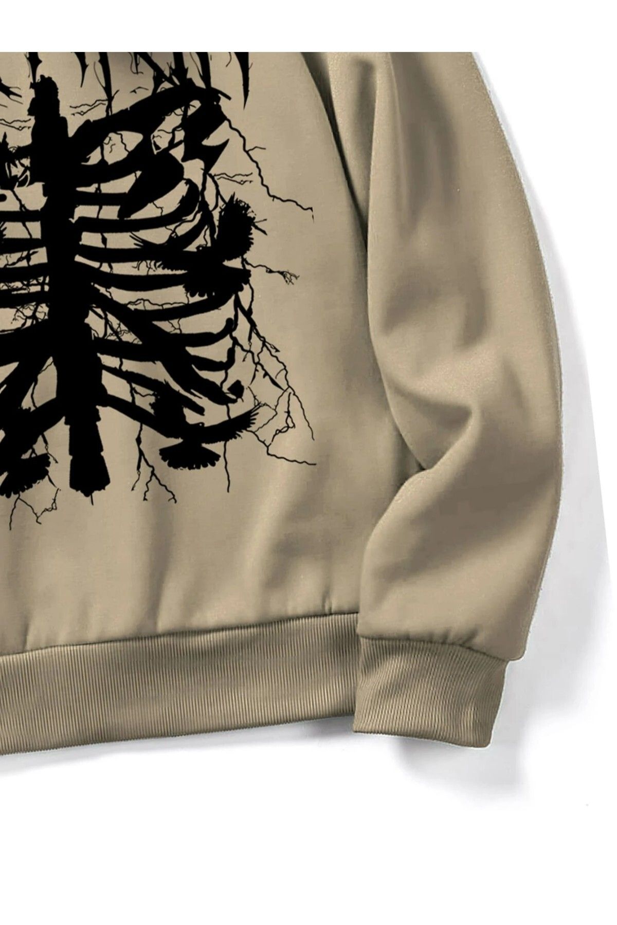 Black Sokak-Beige Telepathy Printed Oversize Hooded Men's Sweatshirt 3