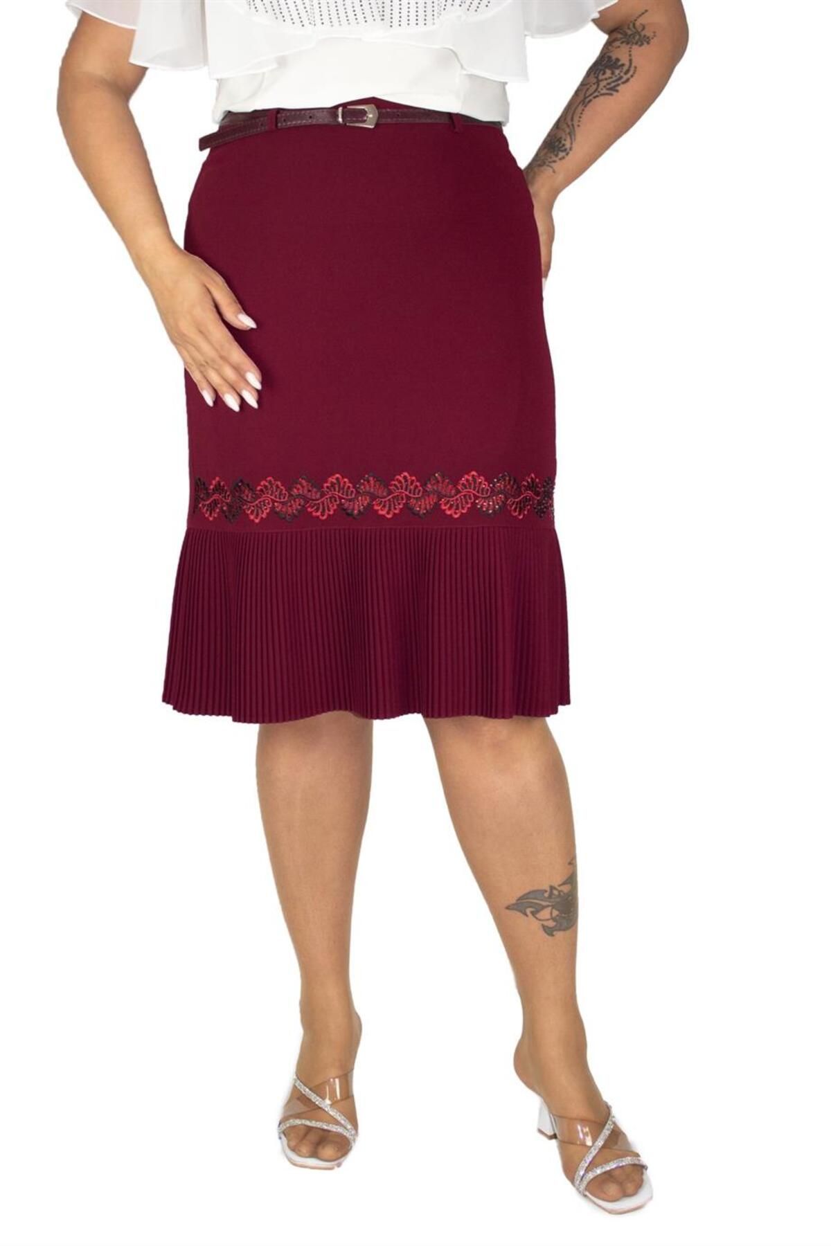 LADY FANCY Skirt Burgundy Knee Length Trendyol