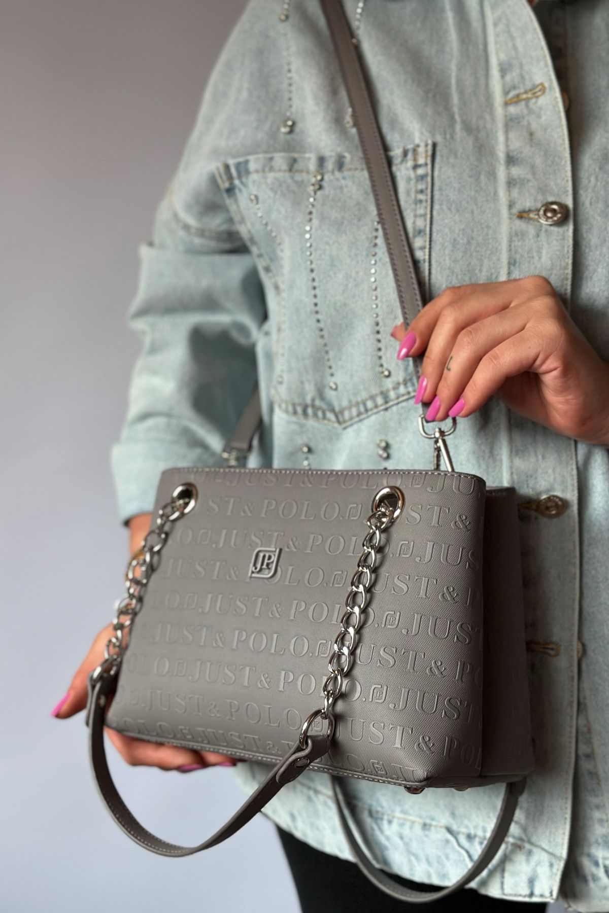 Just Polo New Product Nickel Chain 4 Compartment Women s Shoulder