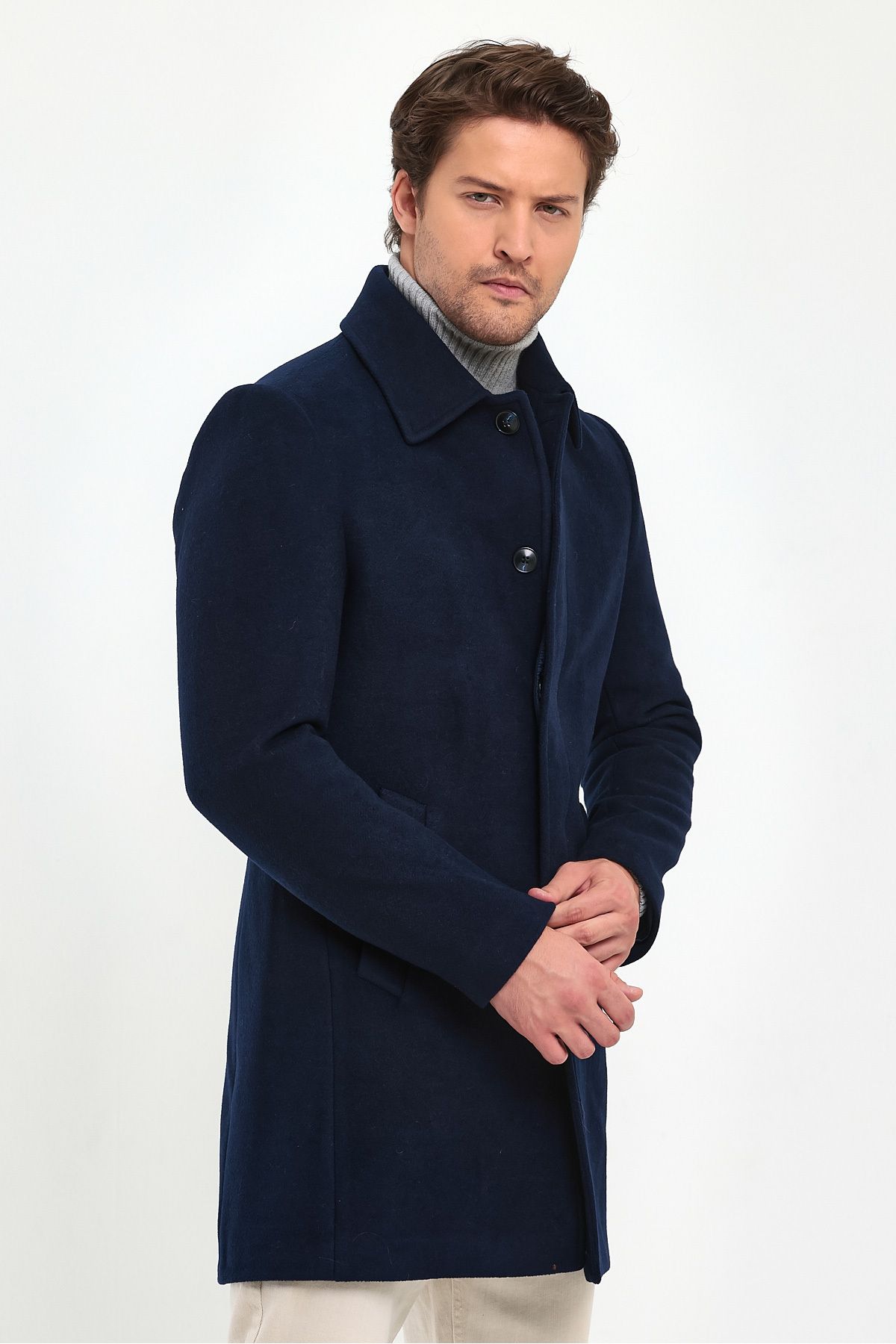 Plus Ninety Men s Classic Collar Wool Blend Coat Trendyol