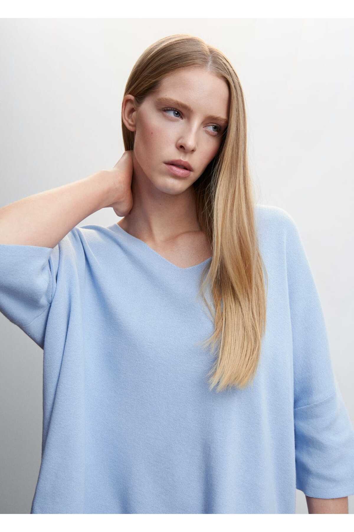 بافت و پلیور زنانه آبی منگوMANGO | 47005876 اورجینال - تصویر 5