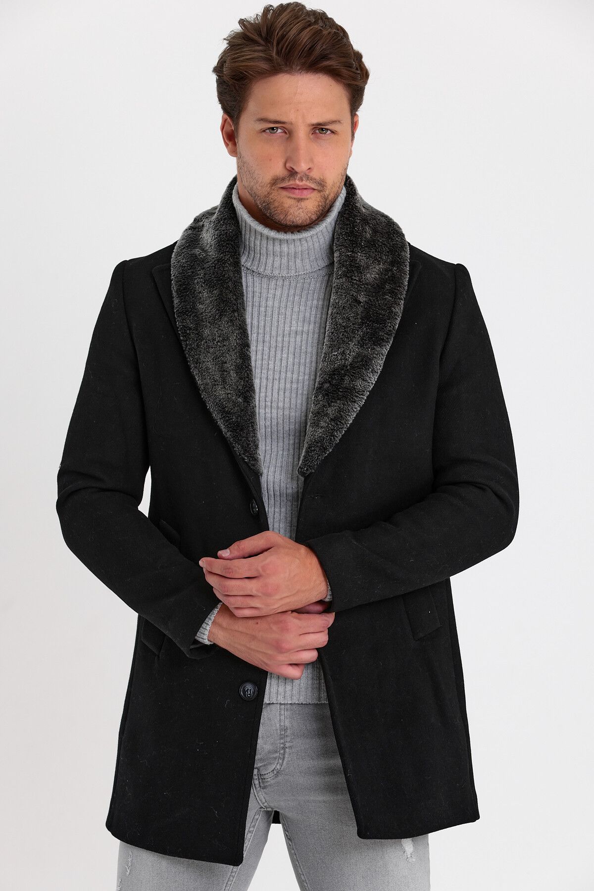 Fur collar store coat mens