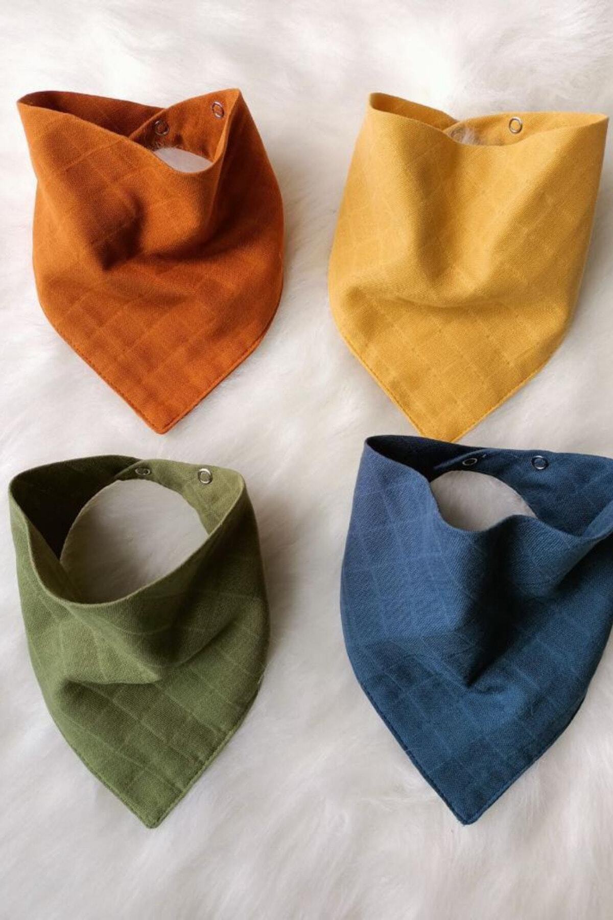 4 Pieces 100% Organic Cotton Double Layer Two Studs Muslin Baby Scarf & Saliva Apron