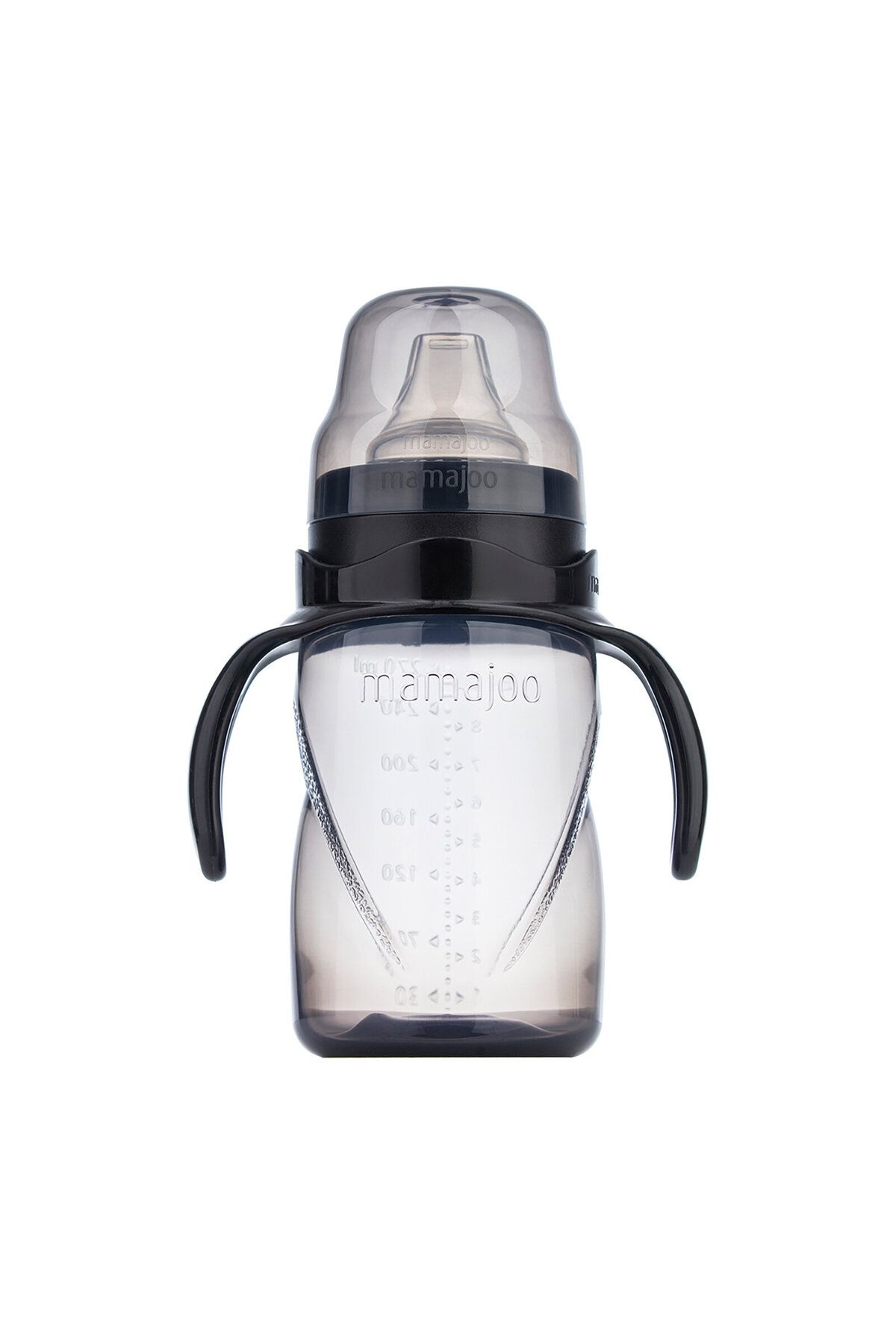 Mamajoo-9+ Months 270 ml Black Soft Tipped Handle Cup - Anti-Colic Exercise 1