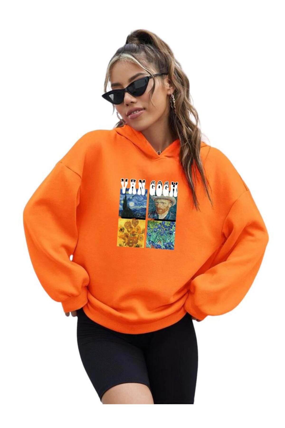 Unisex Van Gogh Bask l Turuncu Kapu onlu Sweat