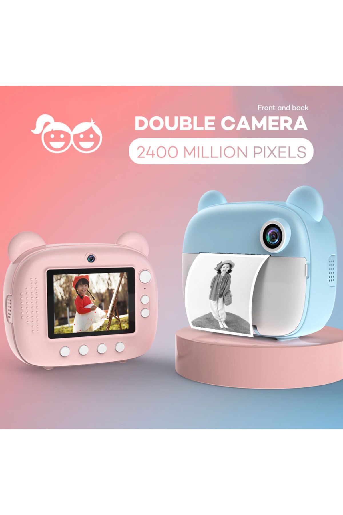 Baskı fotoğraf makinesi 1080p çift kameralı şipşak fotoğraf makinesi