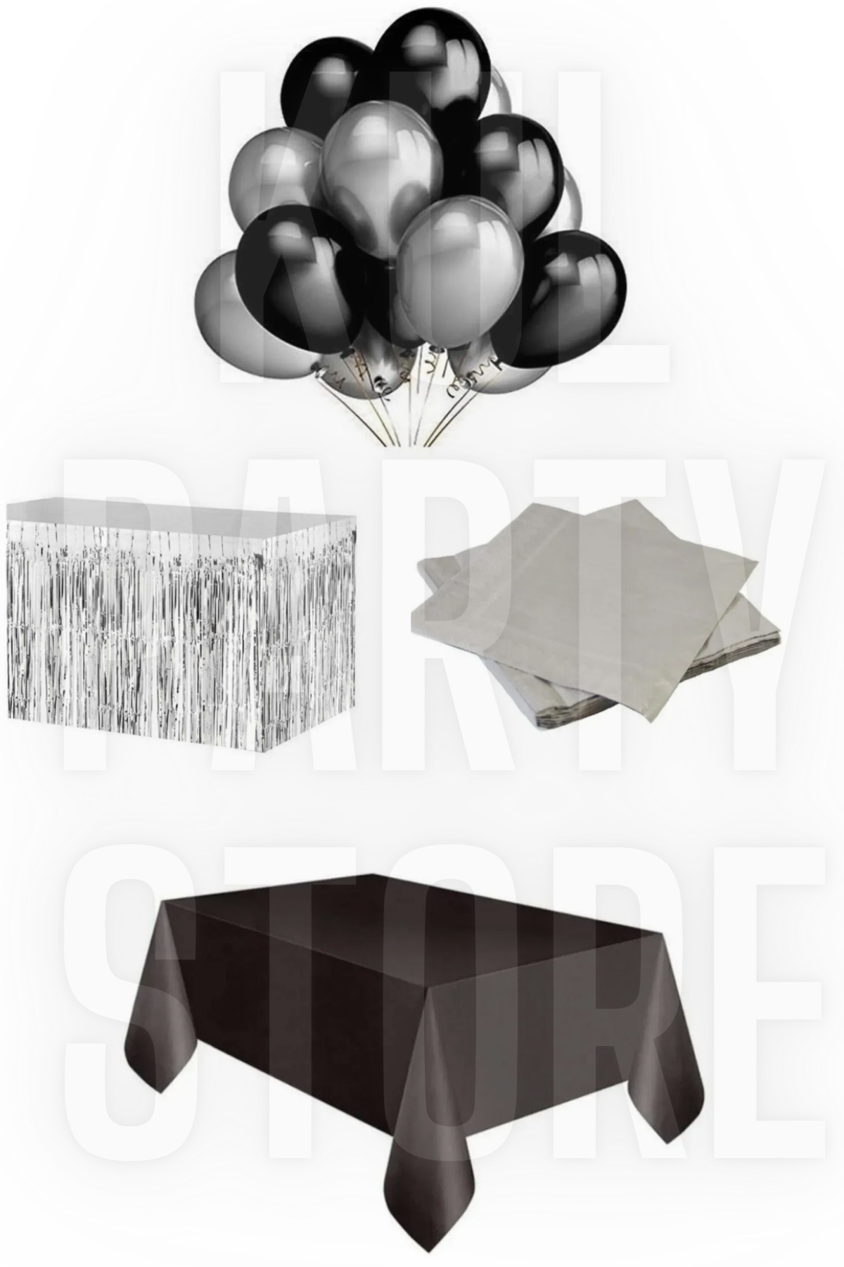 FOKUL Siyah Gümüş Doğum Günü Parti Konsepti Parti Malzemeleri Seti