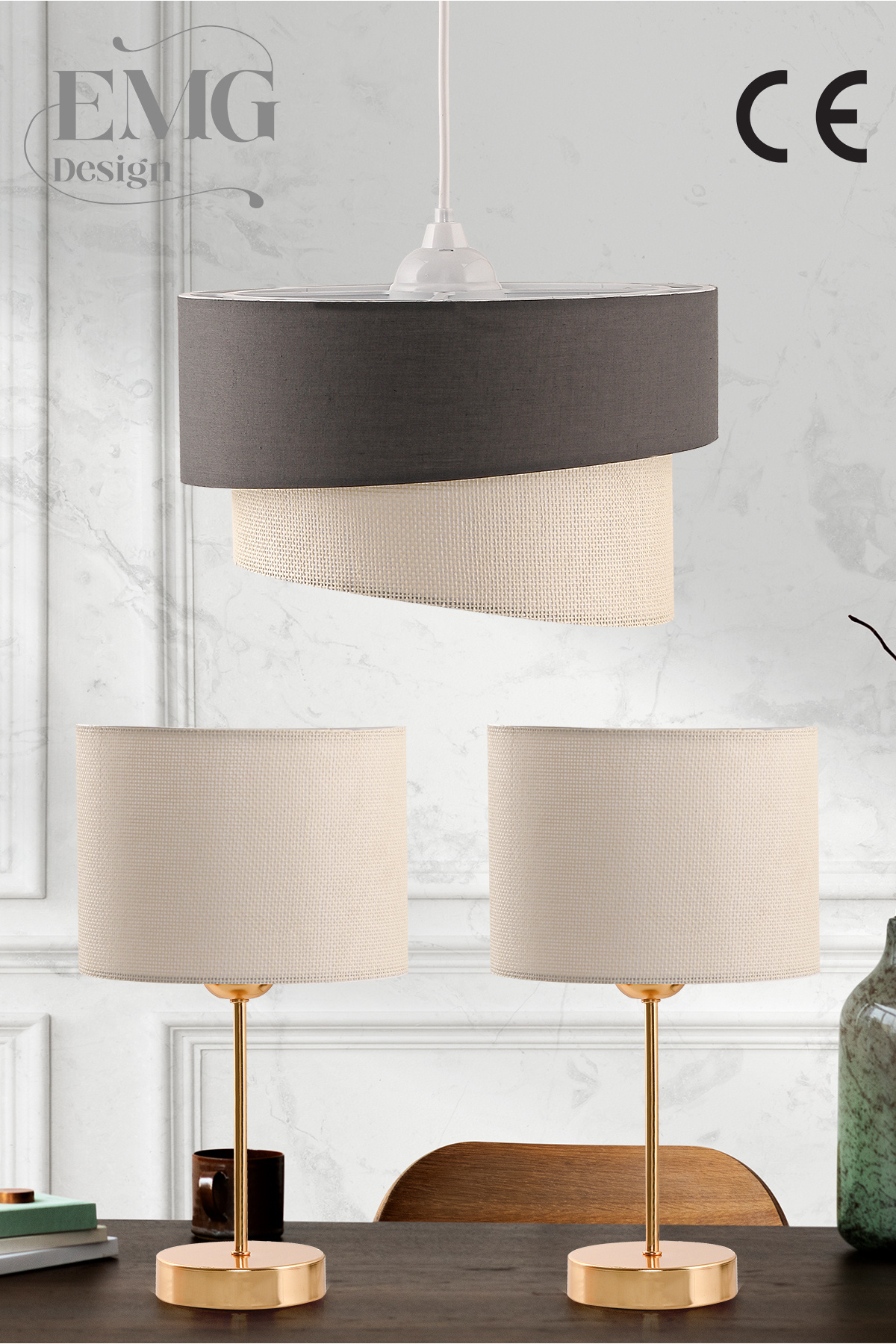 Fabric Galaxy Modern Cake Single And 2-Li Gold Lampshade Set GalaxiSet