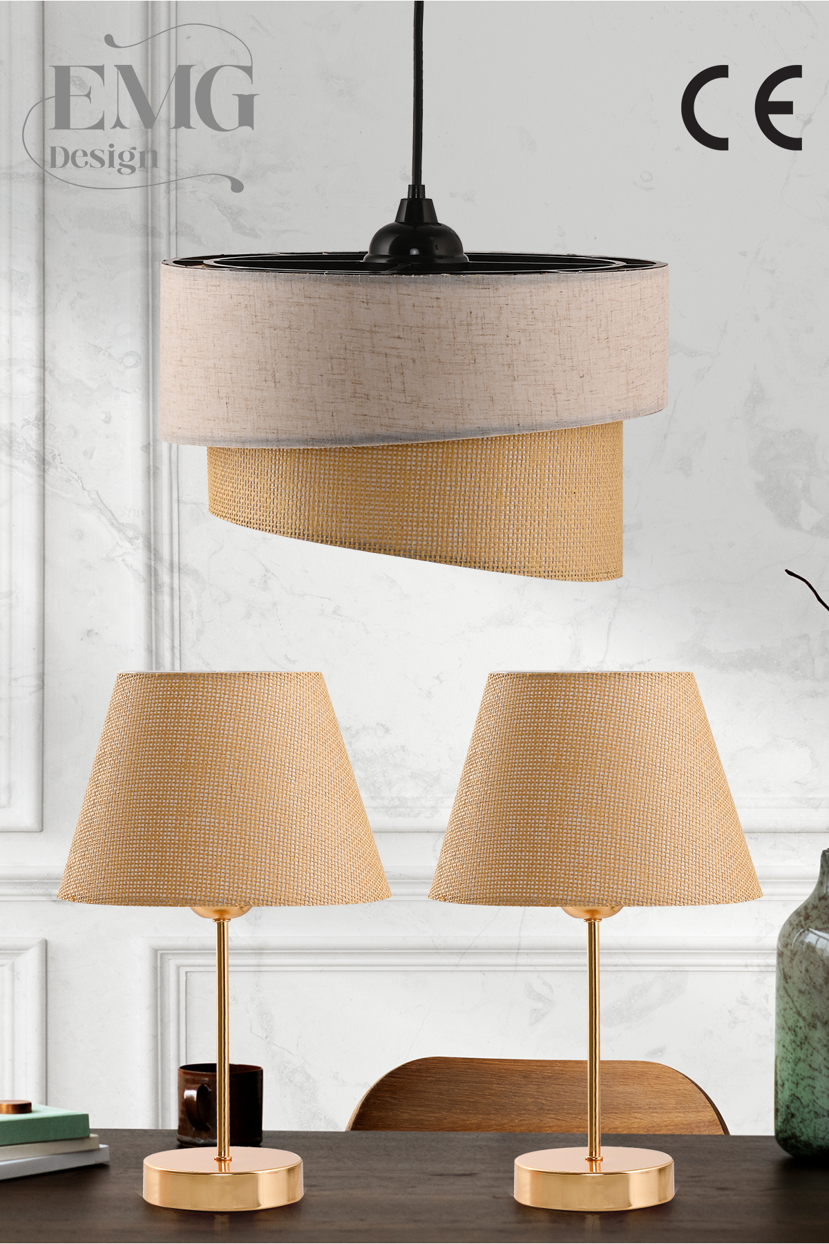 Fabric Galaxy Modern Cake Single And 2-Li Gold Lampshade Set GalaxiSet
