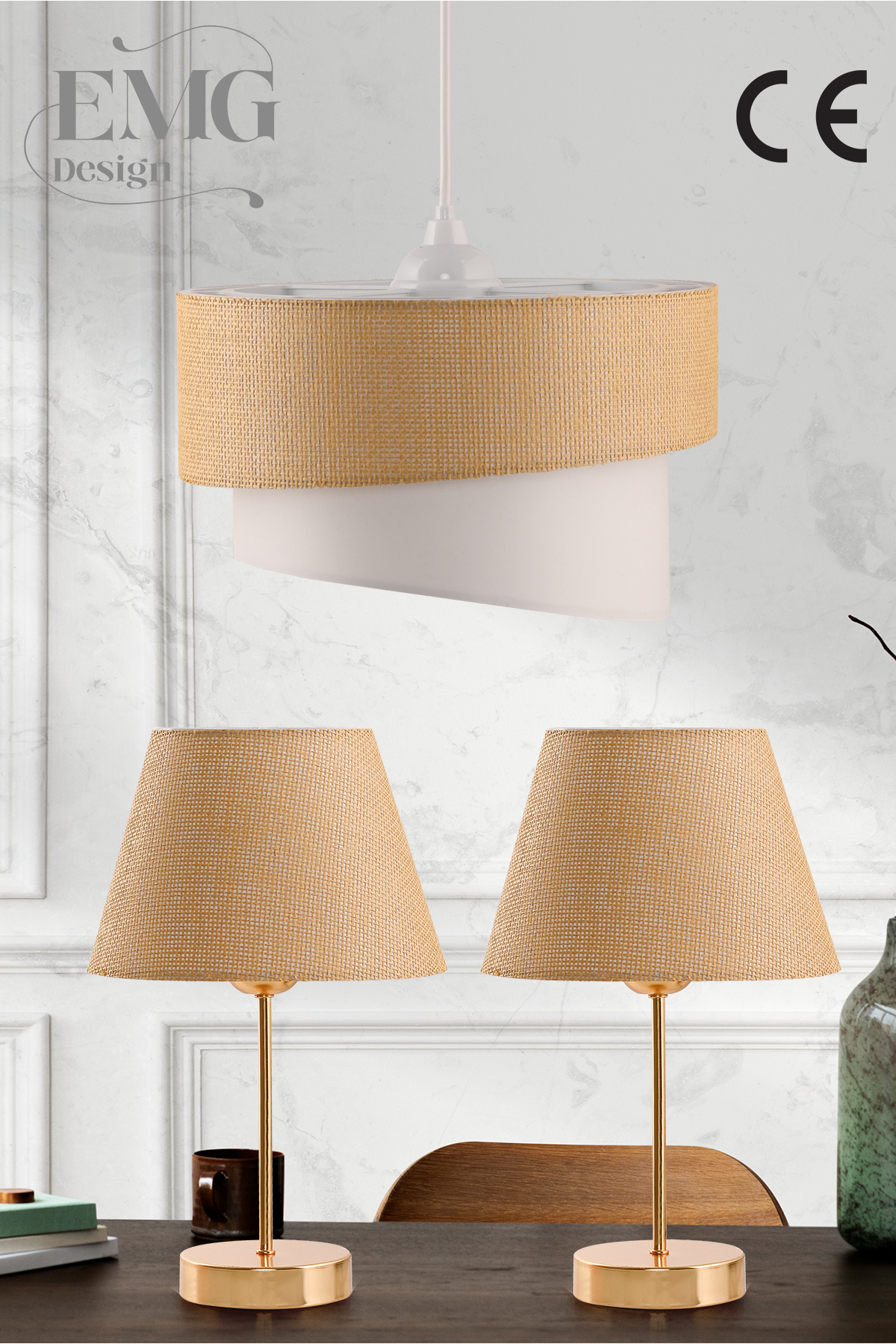 Fabric Galaxy Modern Cake Single And 2-Li Gold Lampshade Set GalaxiSet