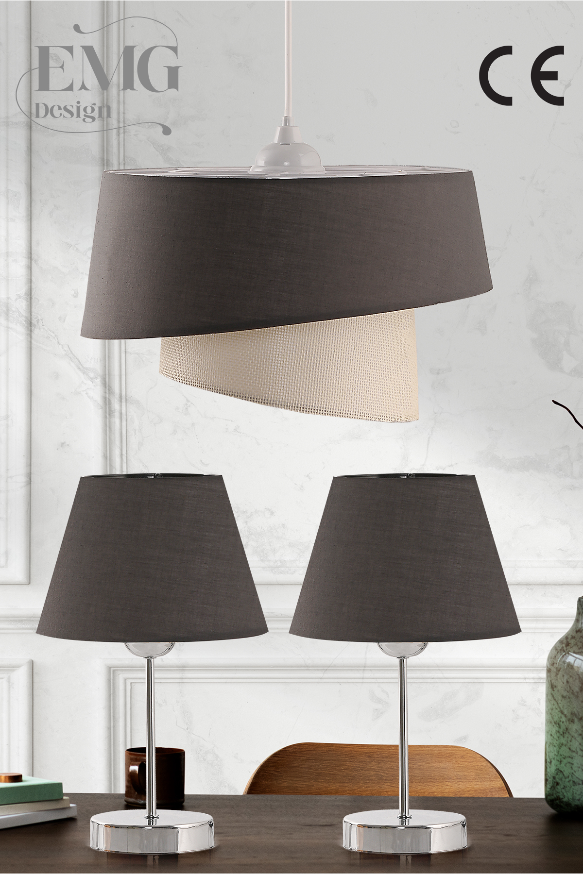 Fabric Magnolia Modern Single Chandelier and 2-Li Lampshade Set