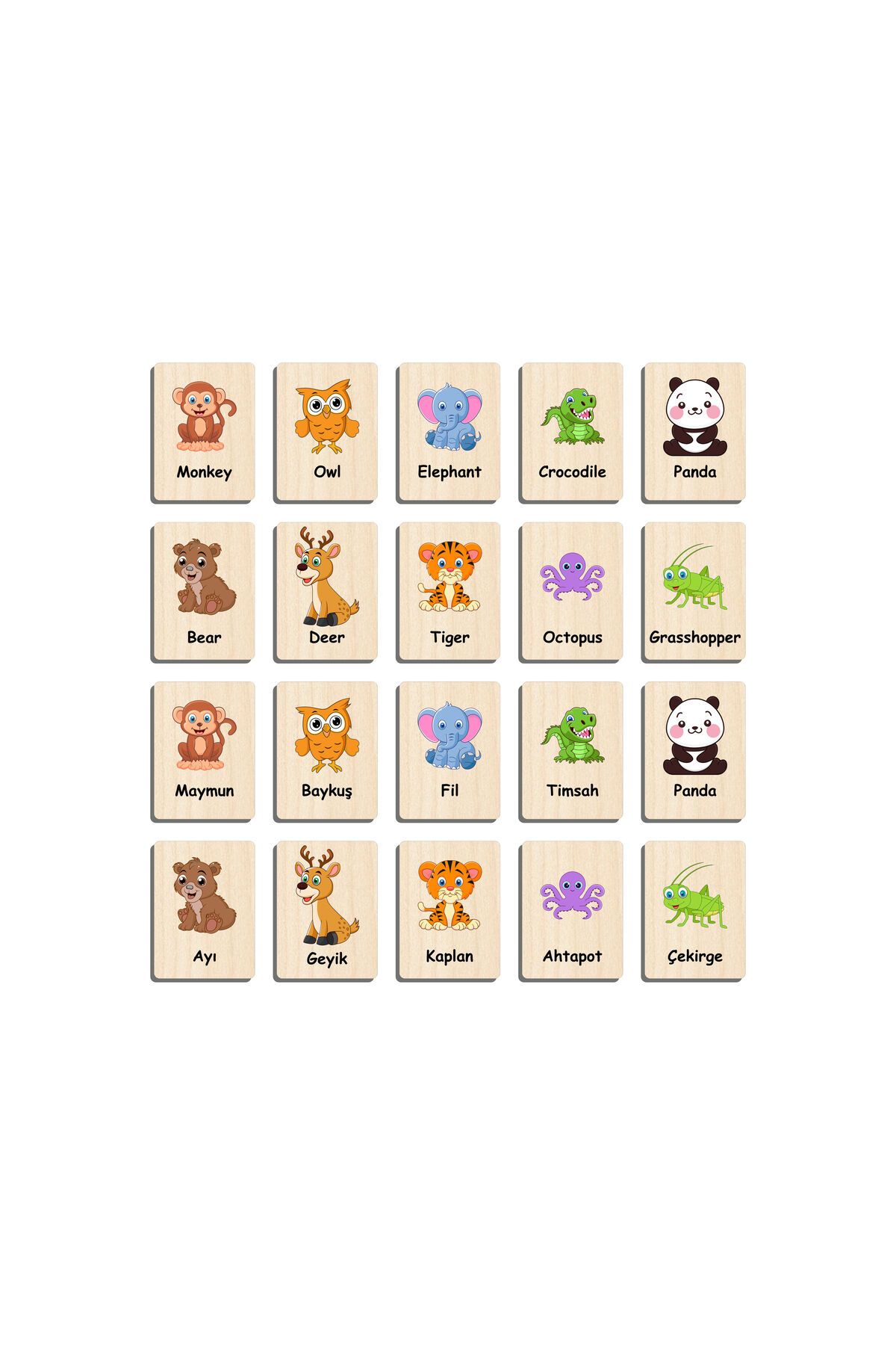 Ahtek-Wooden Puzzle Intelligence Cards Matching Game Memory Card Puzzle Set of 5 Turkish English eticset1005 4