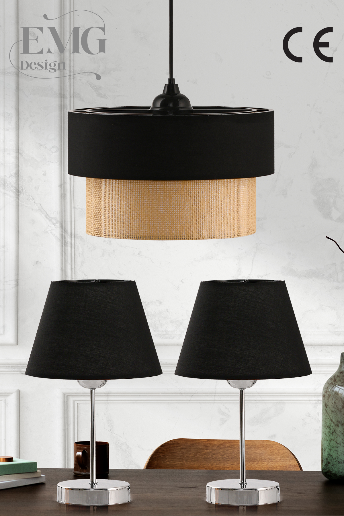 3-Piece Set Lampshade on Chandelier and Nightstand