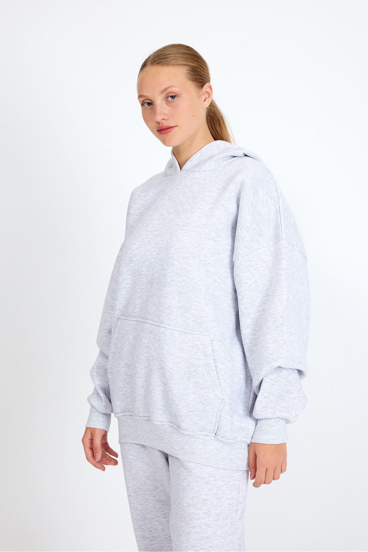 Yeni Sezon 2024 Ekstra Yumuşak Oversize Sweatshirt - Gri Melanj