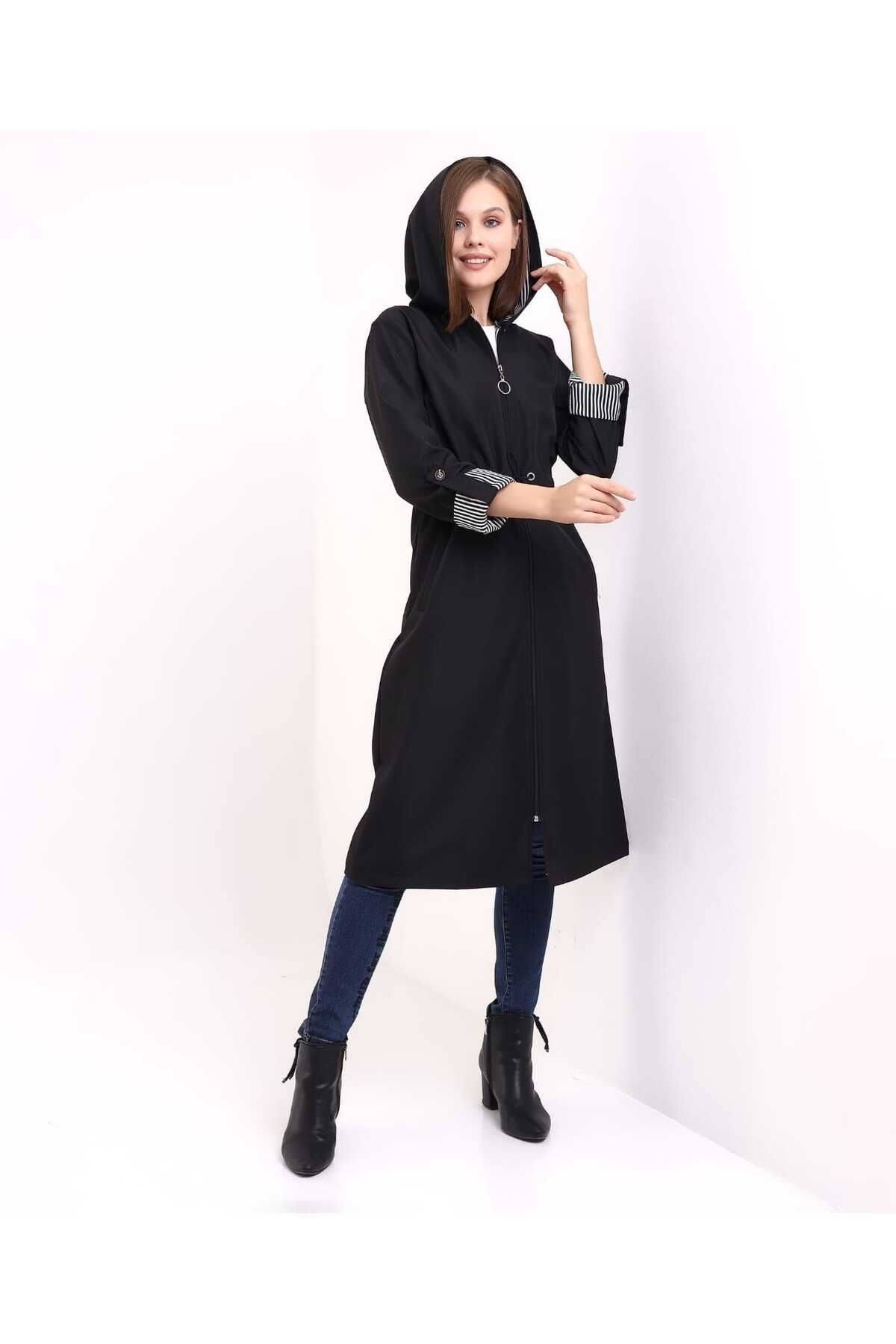 Long black shop overcoat
