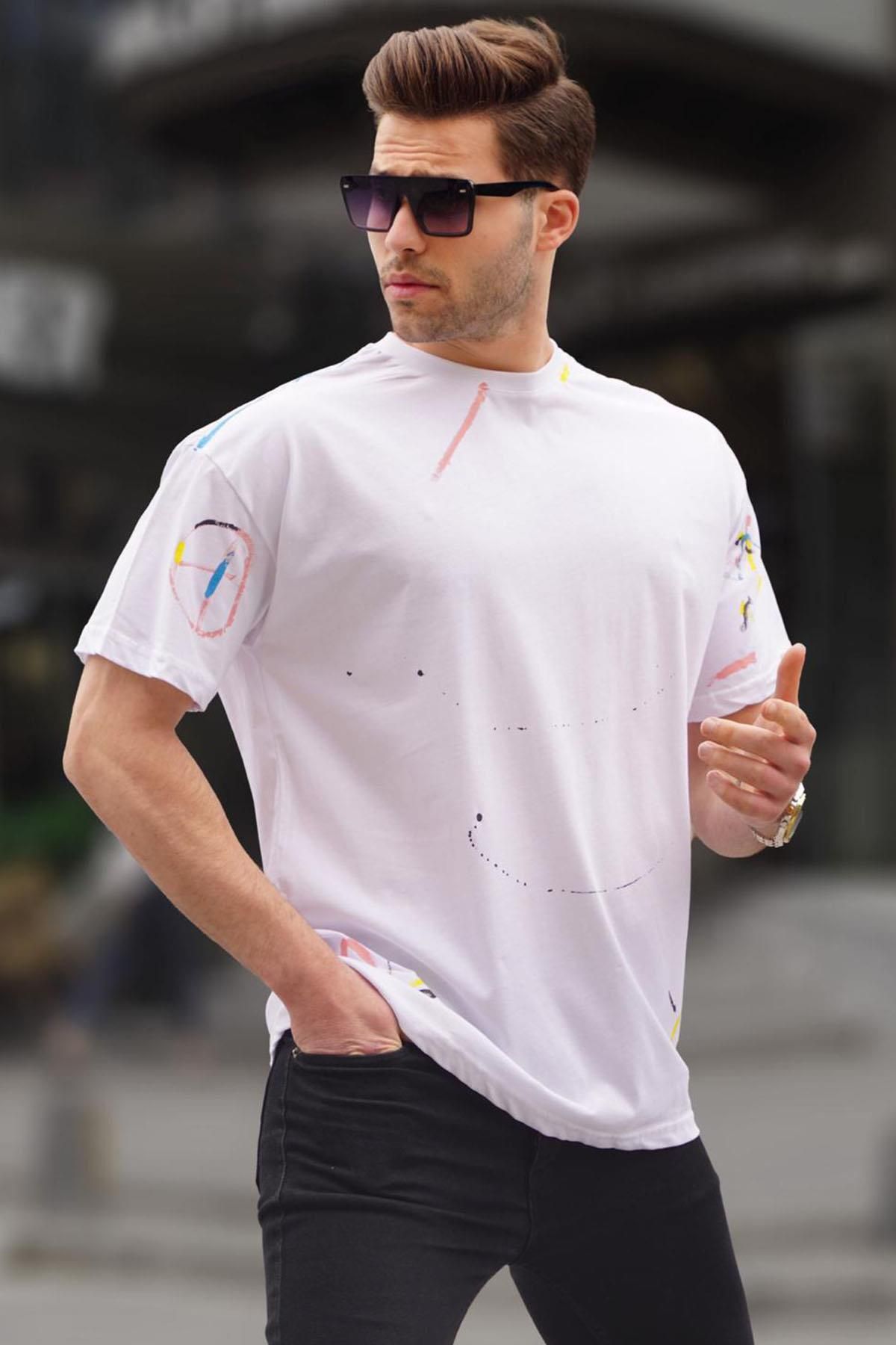 تی شرت یقه خدمه طرح دار مدل قواره دار آستین کوتاه مردانه مدمکست Madmext (ساخت ترکیه)