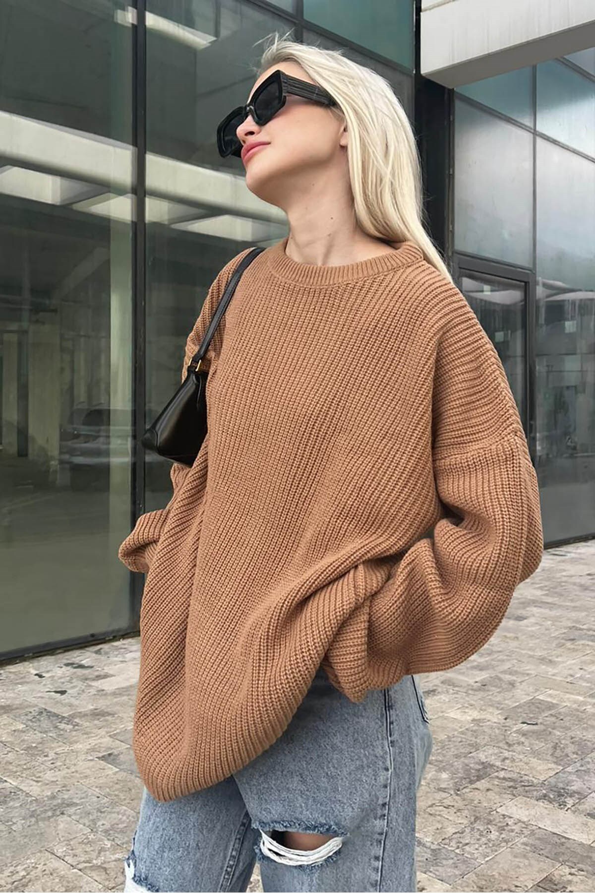 Madmext Sweater - Beige - Oversize - Trendyol