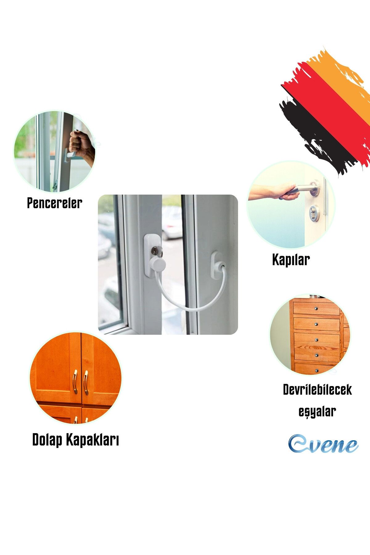 Evene-قفل باب بيمابن قفل نافذة بيمابن قفل أمان للنافذة مع سلسلة 6 قطع أسود 5