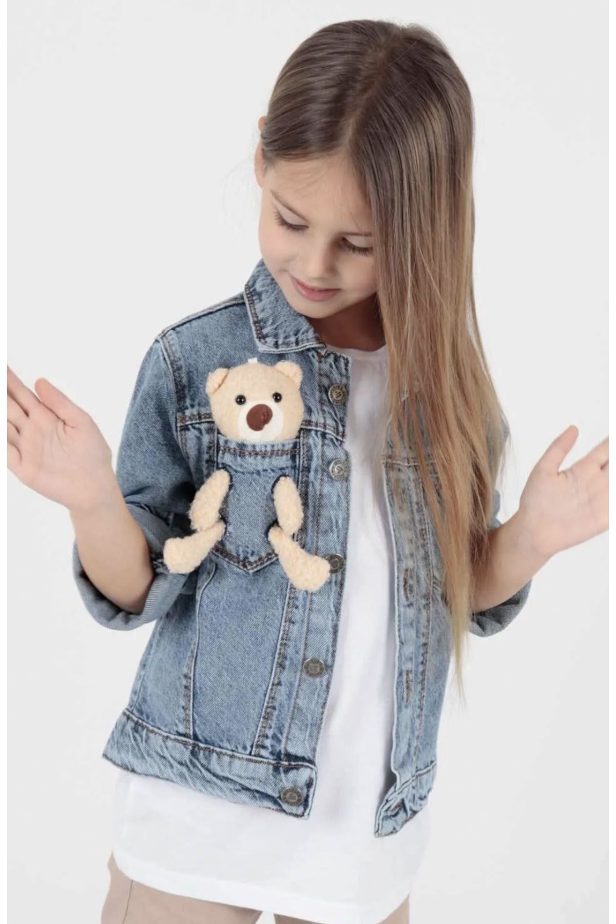 Ripped jean jacket with sequin teddy bear Daysie | Paris Fashion Shops