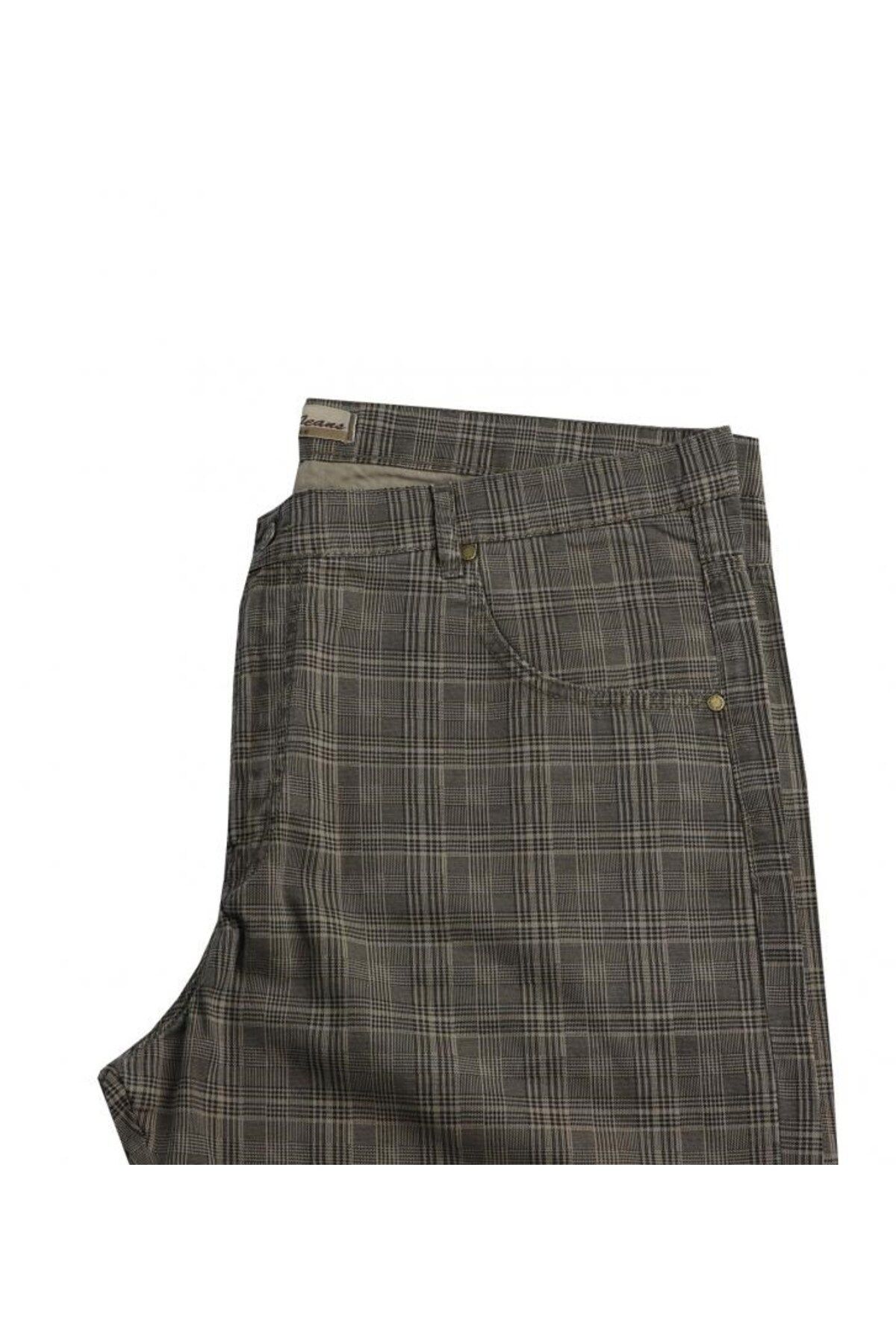 DEKONS-Large Size Oversize Men's Shorts Dekons Plaid Khaki-Brown 4