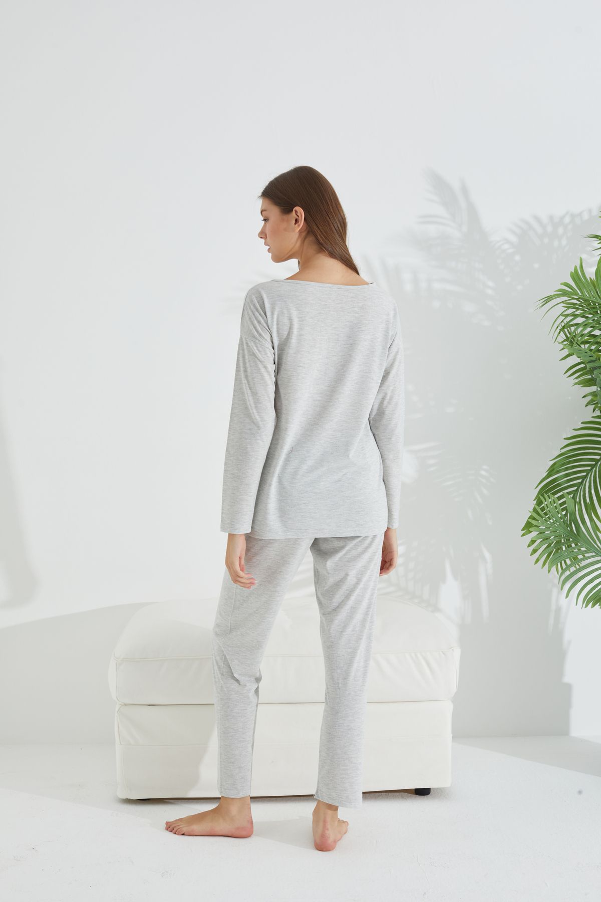 Siyah İnci-Set de pijamale tricotate din bumbac și lycra melange gri 5