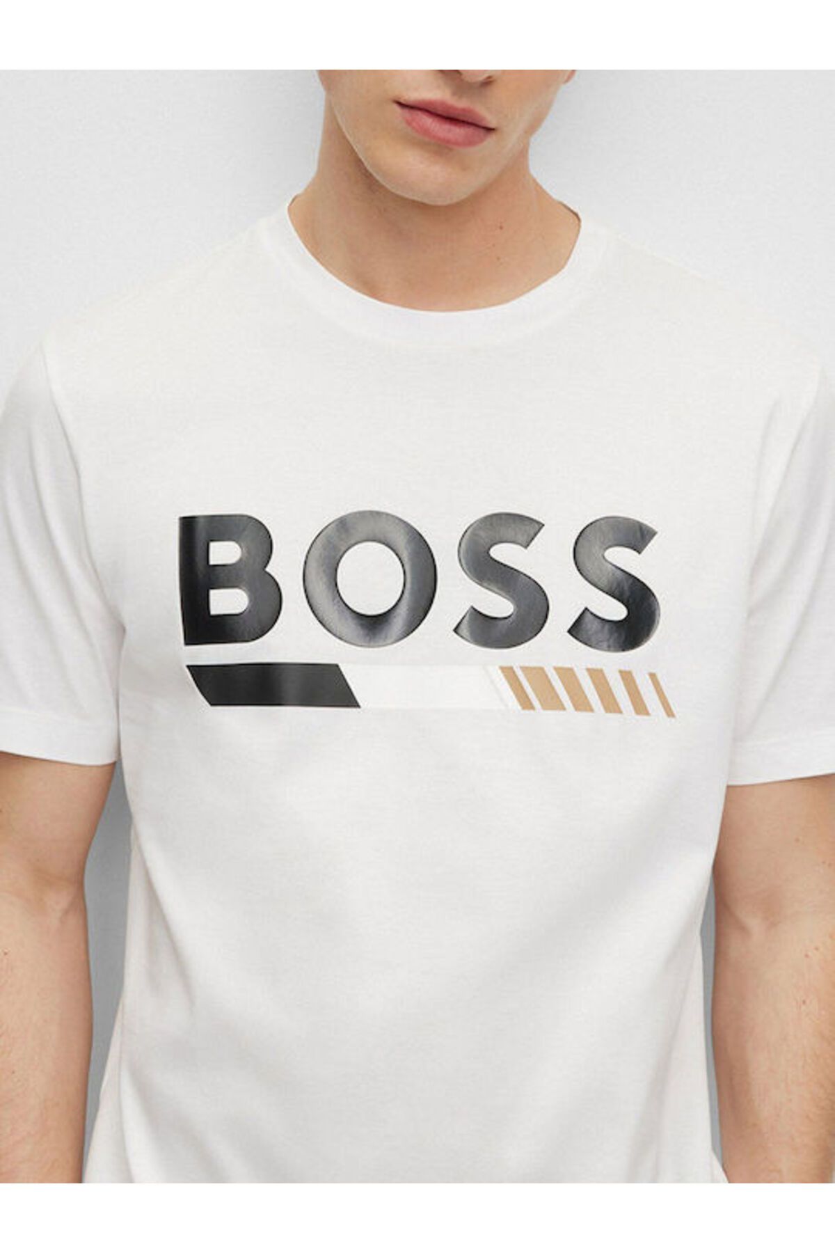 تی شرت مردانه آرم سفید مسطح طرح دار 50495696 100 BOSS