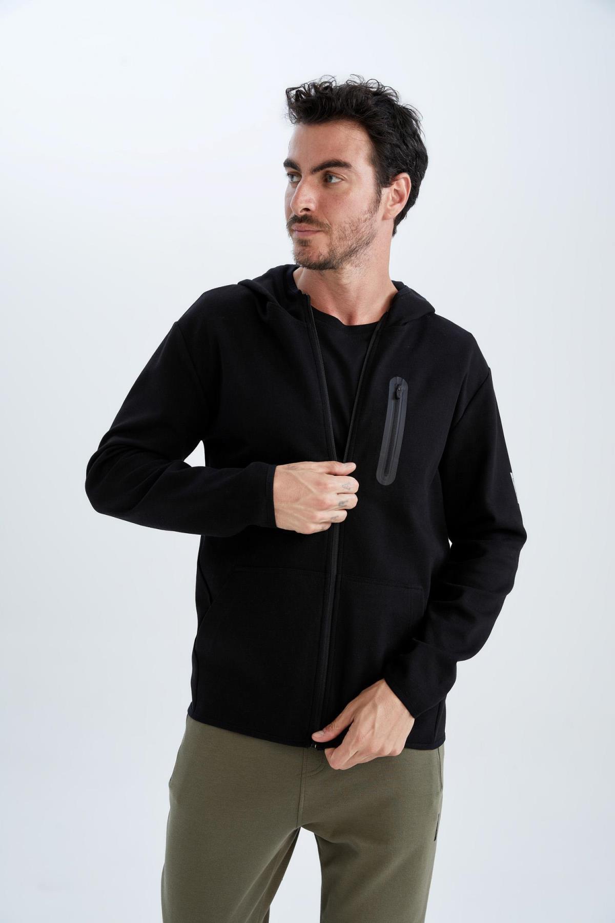 DeFacto-Fit Standard Fit Hooded Sustainable Ζακέτα με φερμουάρ 7