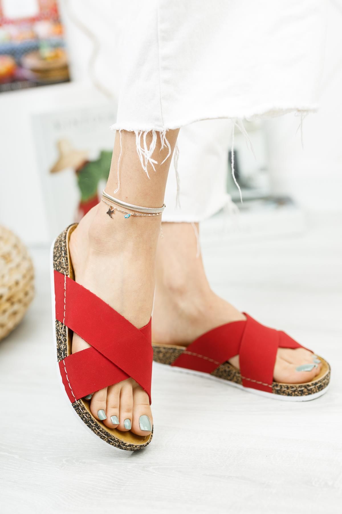 Red mules flats clearance