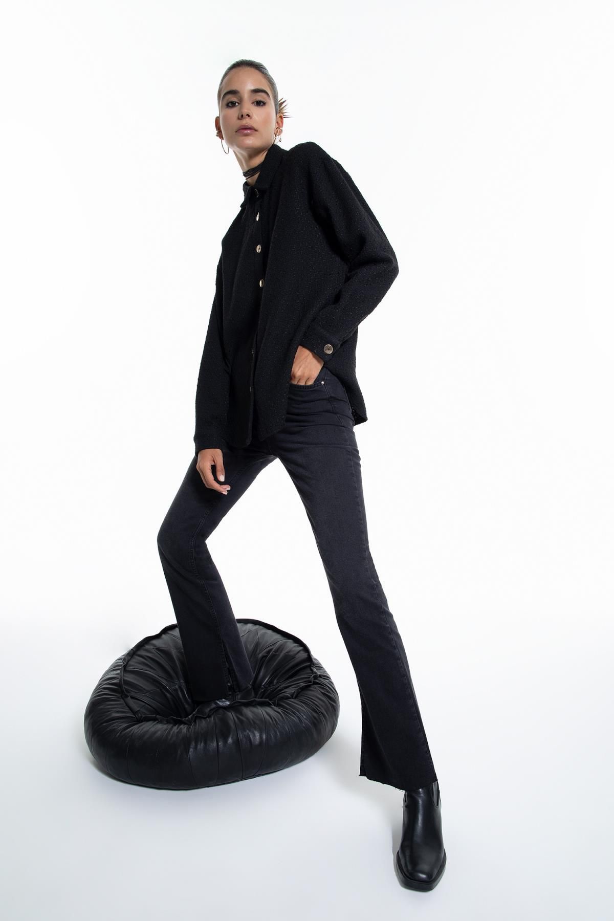 شلوار جین مشکی جیب دار مدل گشاد کمربلند زنانه دفاکتو DeFacto (برند ترکیه)