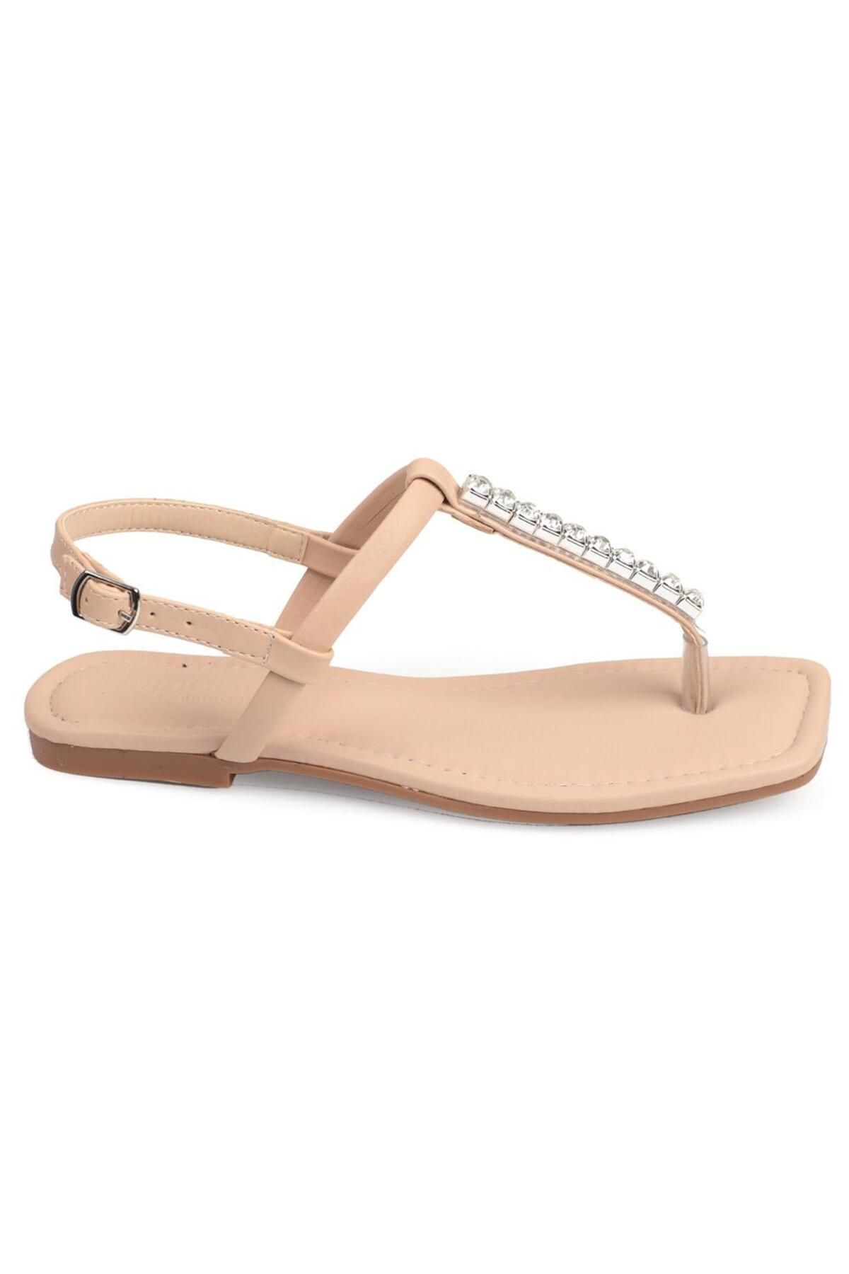 Capone Outfitters-Capone Skin Flip Flops Stone Ankle Strap Flat Heel Nude Women's Sandals 2