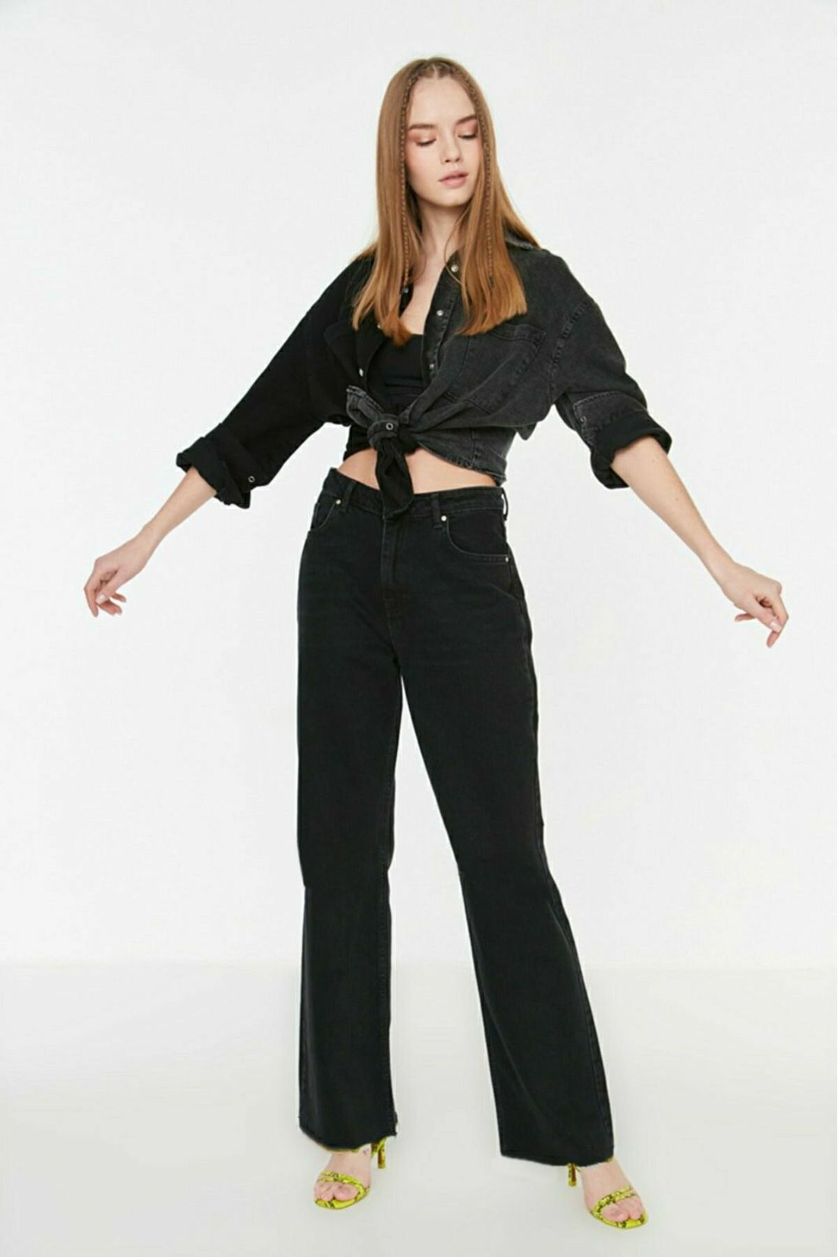 Livik Women's Lycra Women's Black Super High Waist Wide Leg Denim Jeans  Palazzo Pants - Trendyol